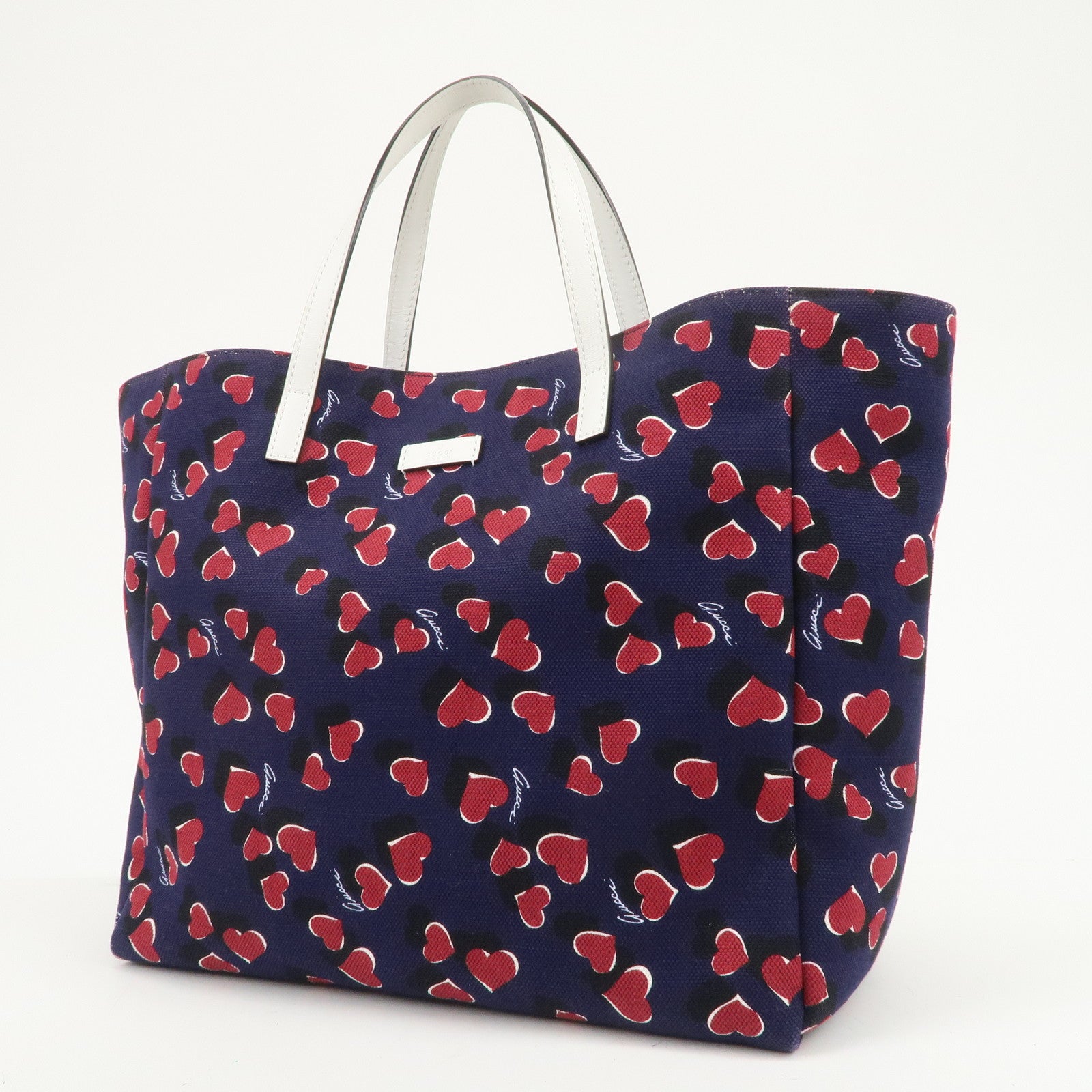 GUCCI Canvas Leather Tote Bag Hand Bag Heartbeat Navy 282439