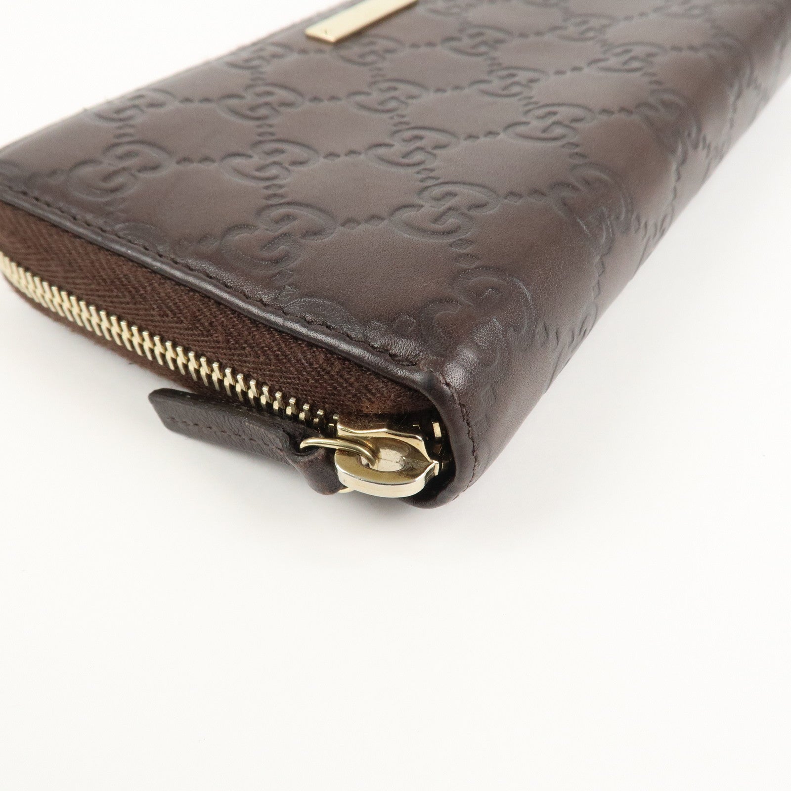 GUCCI Guccissima Leather Round Zippy Long Wallet Dark Brown 112724 Used