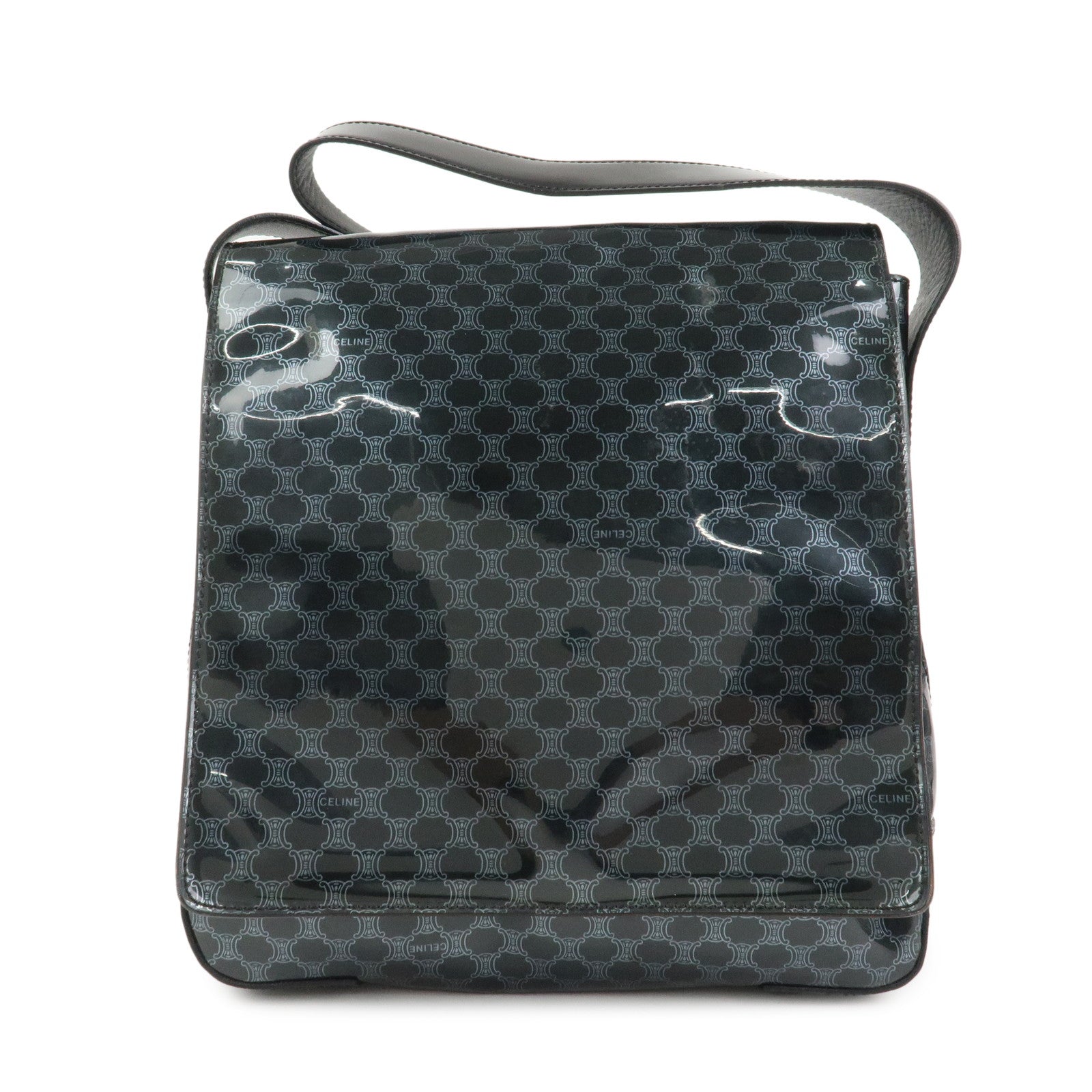 CELINE Macadam Vinyl Leather Shoulder Bag Crossbody Bag Black