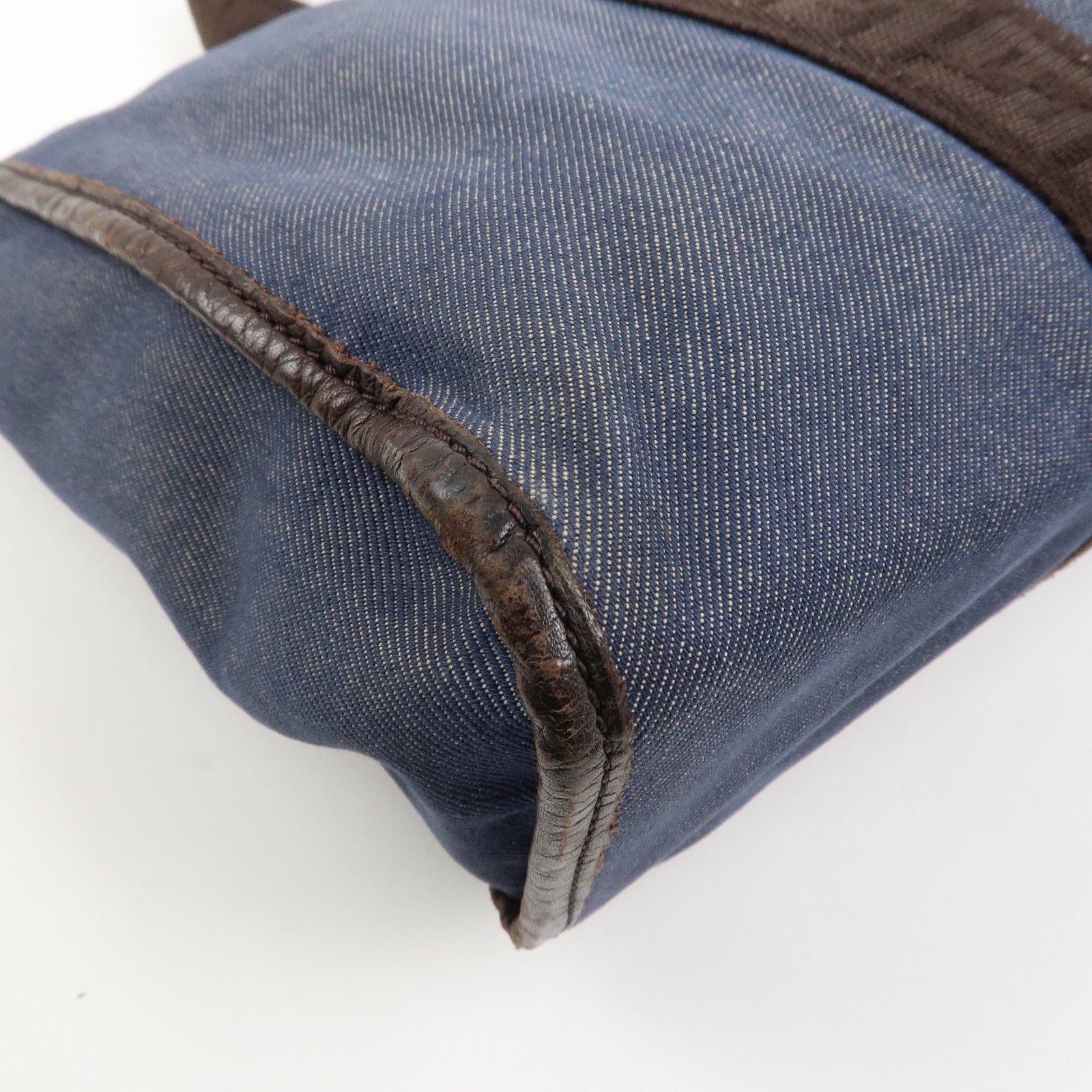 FENDI Denim Tote Bag Shoulder Bag Navy Brown 8BH165