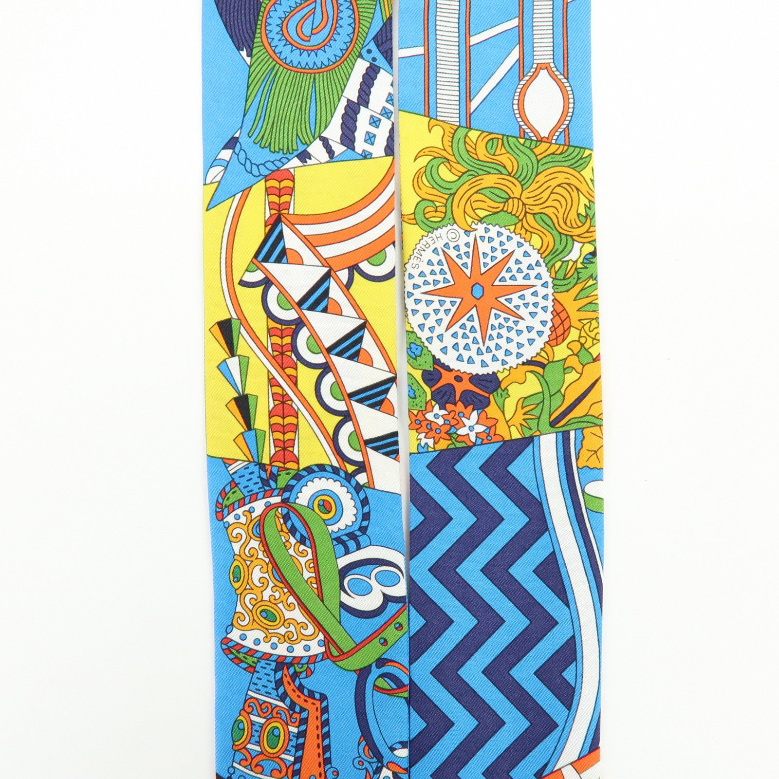 HERMES Twilly Silk 100% Scarf De l'Ombrelle aux Duels Vieux Blue
