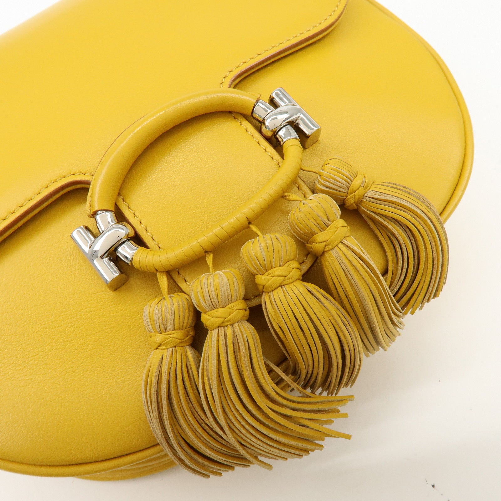 TOD'S Double T Tassel Leather Shoulder Bag Crossbody Bag Yellow
