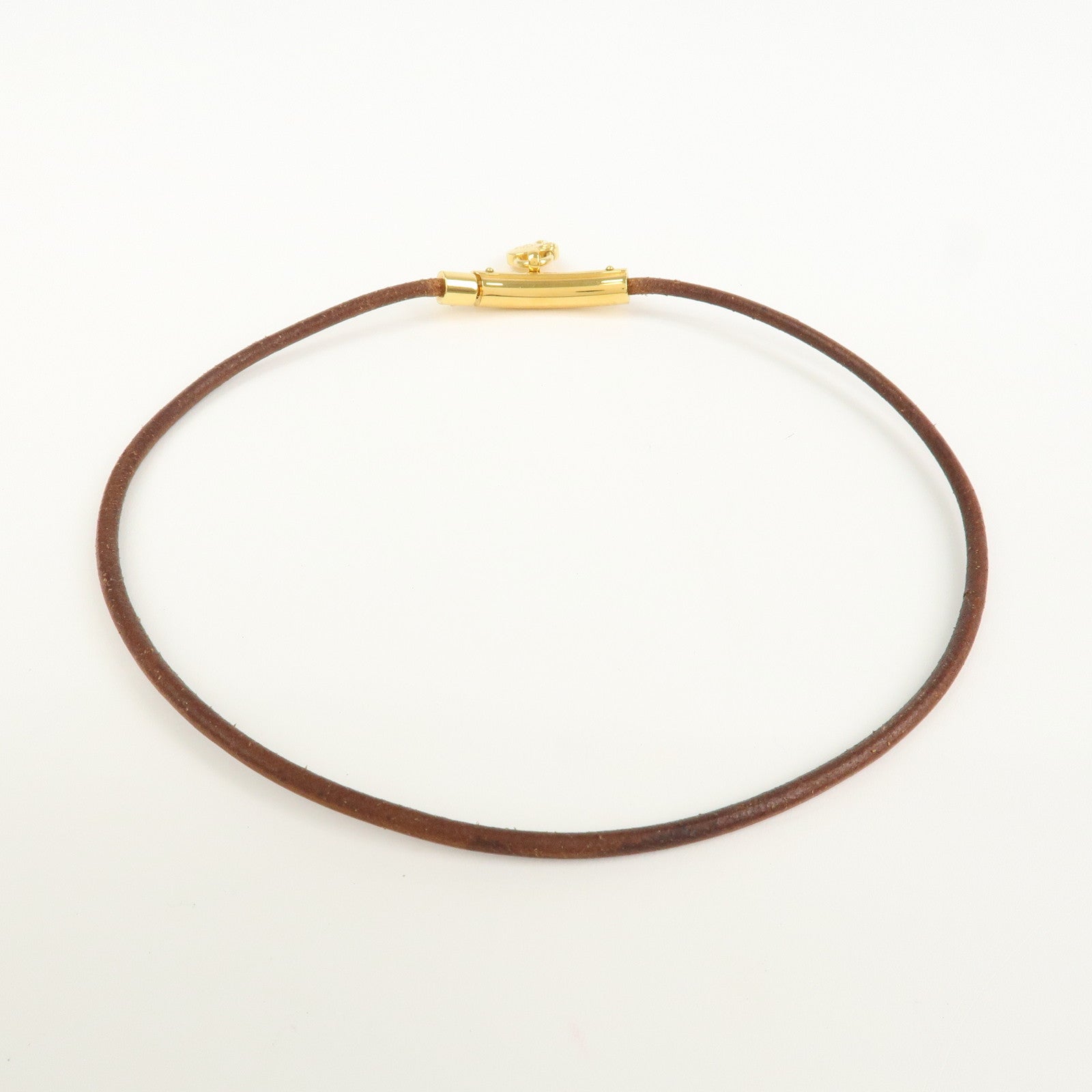 HERMES Leather Viviride Coeur Heart Cadena Necklace Choker Gold