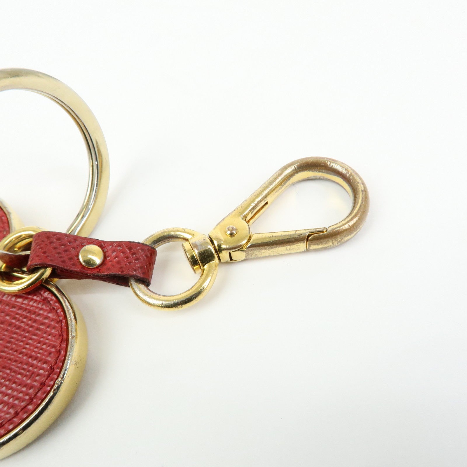 PRADA Metal Saffiano Leather Heart Bag Key Charm Key Chain Red