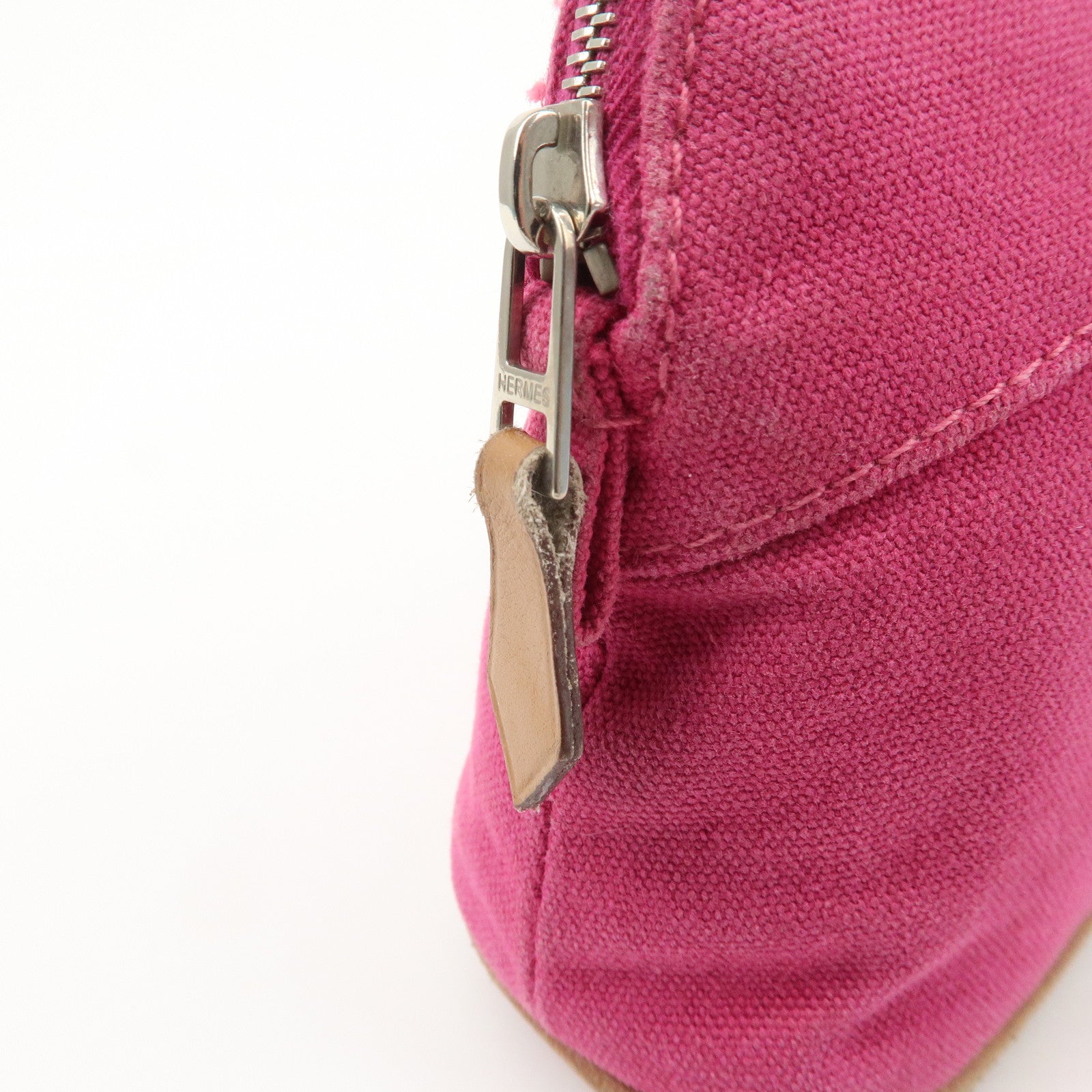 HERMES Set of 2 Leather Canvas Pouch Cosmetic Pouch Pink Blue Used