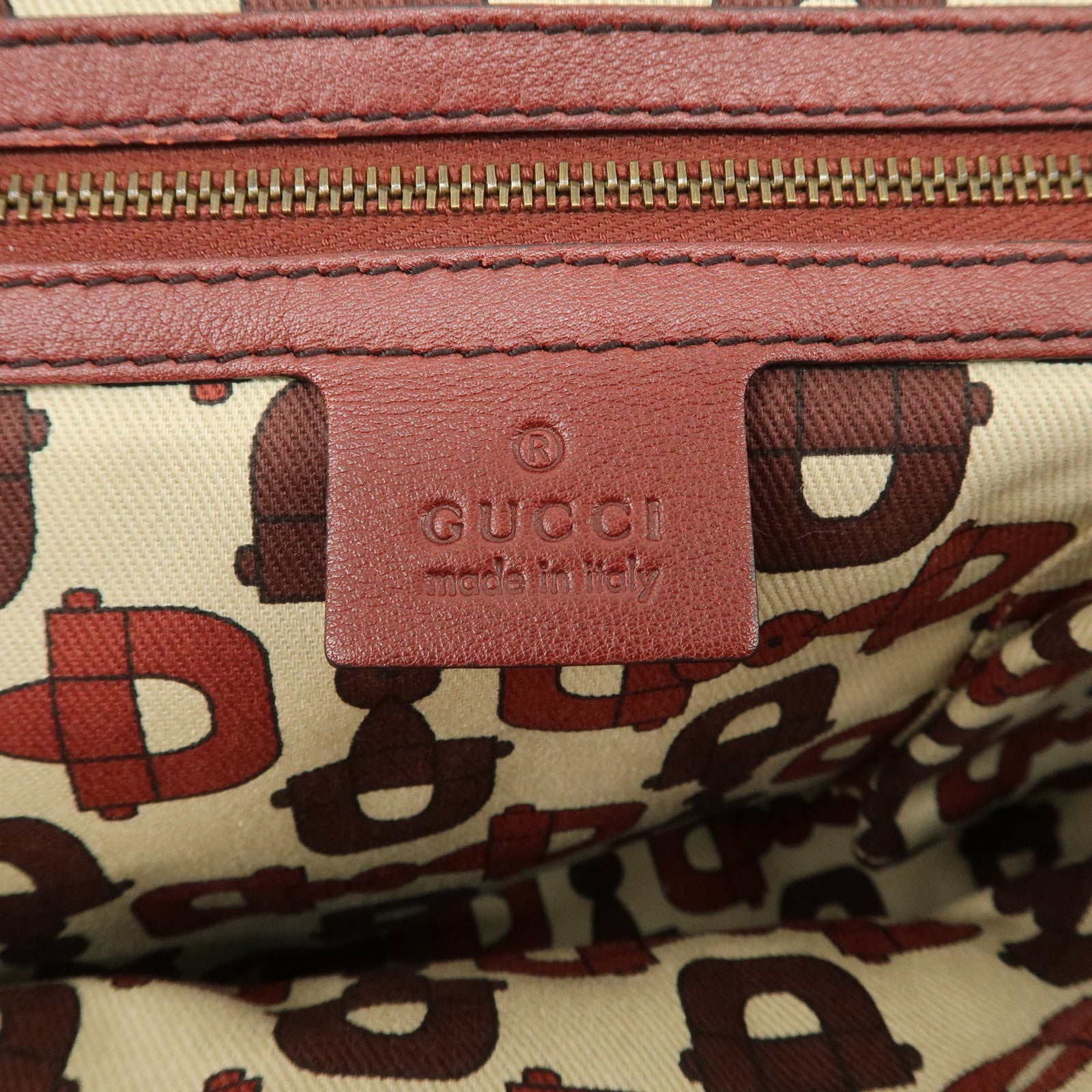 GUCCI Historia Guccissima Leather Tote Hand Bag Red Brown 207291 Used