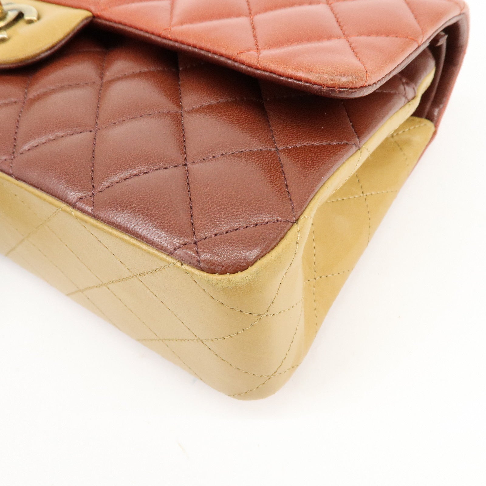 CHANEL Matelasse 25 Double Flap Chain Shoulder Bag Red Brown A01112