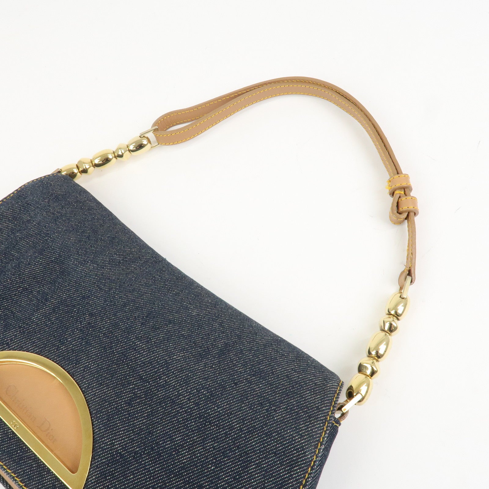 Christian Dior Malice Pearl Denim Leather Hand Bag Shoulder Bag