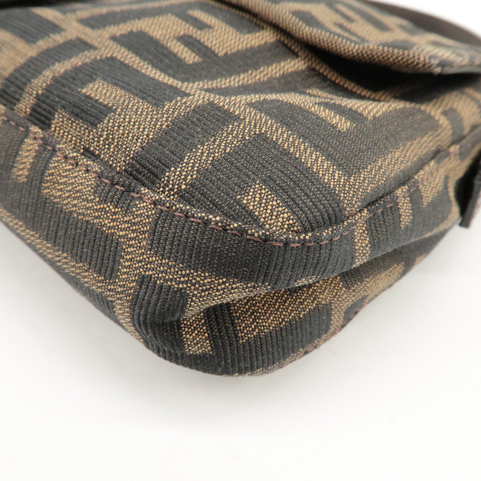 FENDI Mamma Baguette Zucca Canvas Shoulder Bag Brown Black 26424 Used