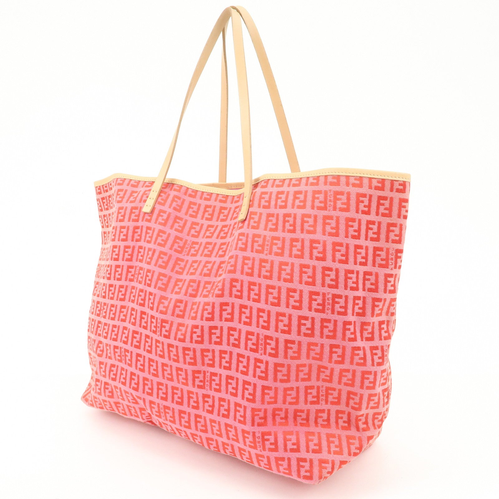 FENDI Zucchino Canvas Leather Tote Bag Shoulder Bag Red Pink 8BH005