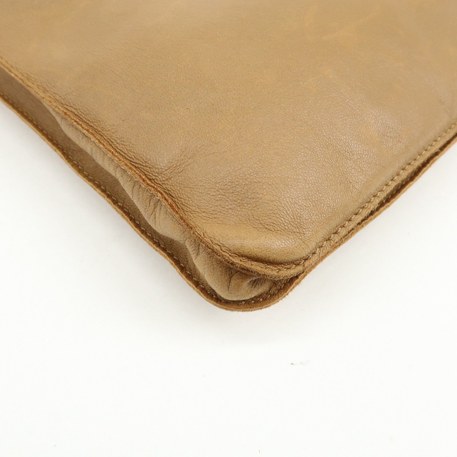 HERMES Leather Clou de Selle Shoulder Bag Crossbody Bag Brown