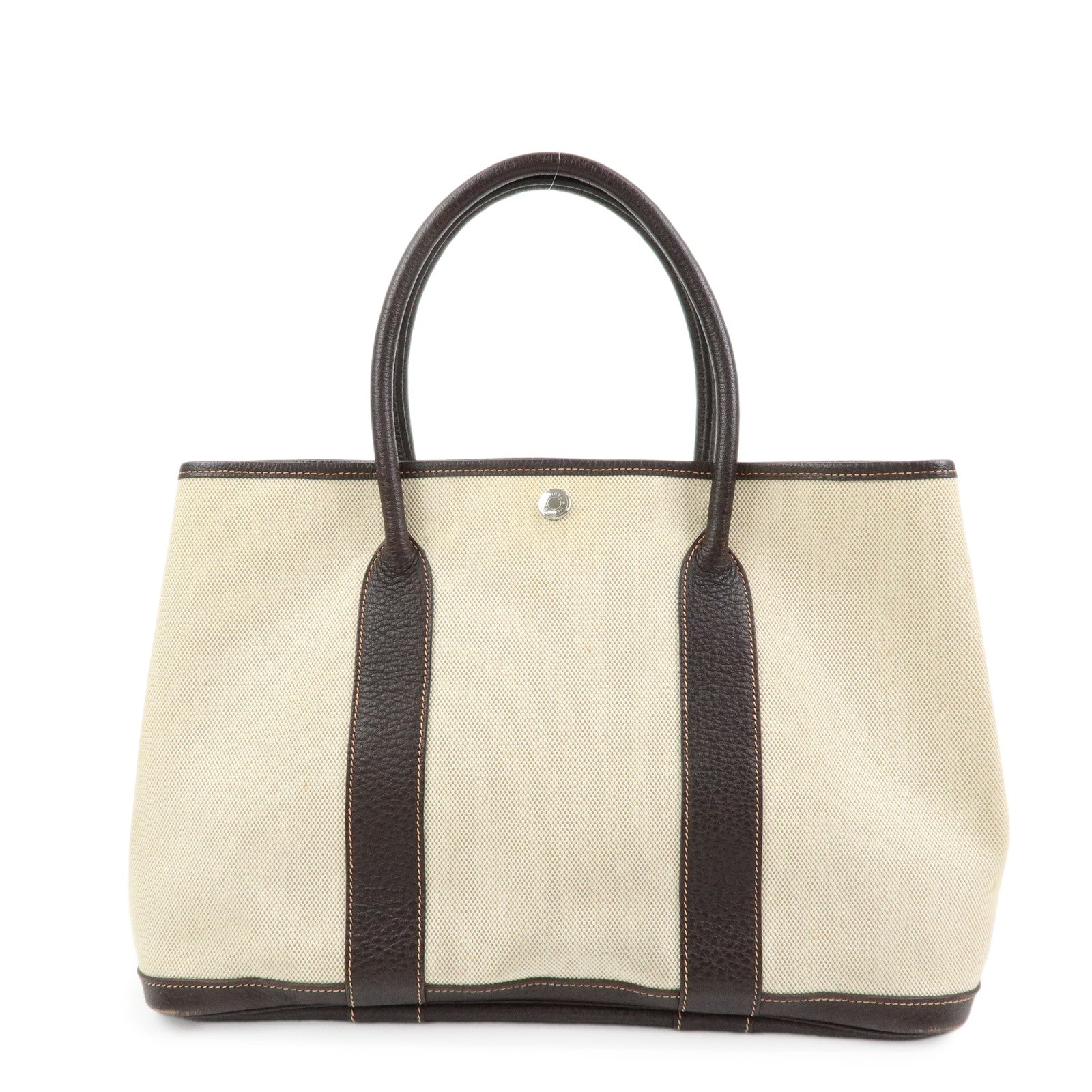 HERMES Garden Party PM Toile Ash Leather I Stamped Tote Bag Natural