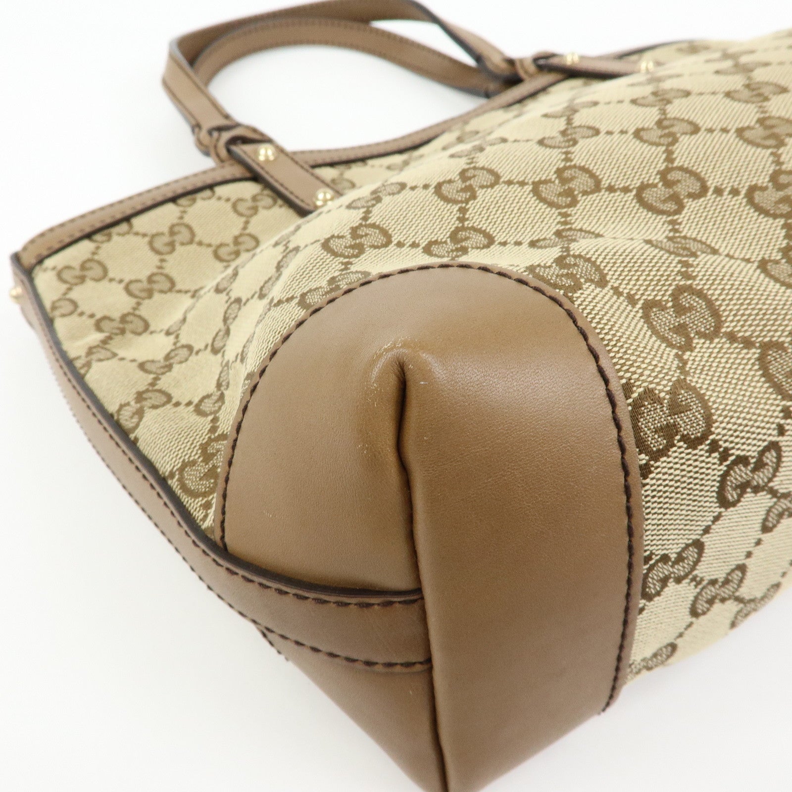 GUCCI GG Canvas Leather Tote Bag Hand Bag Beige 269878