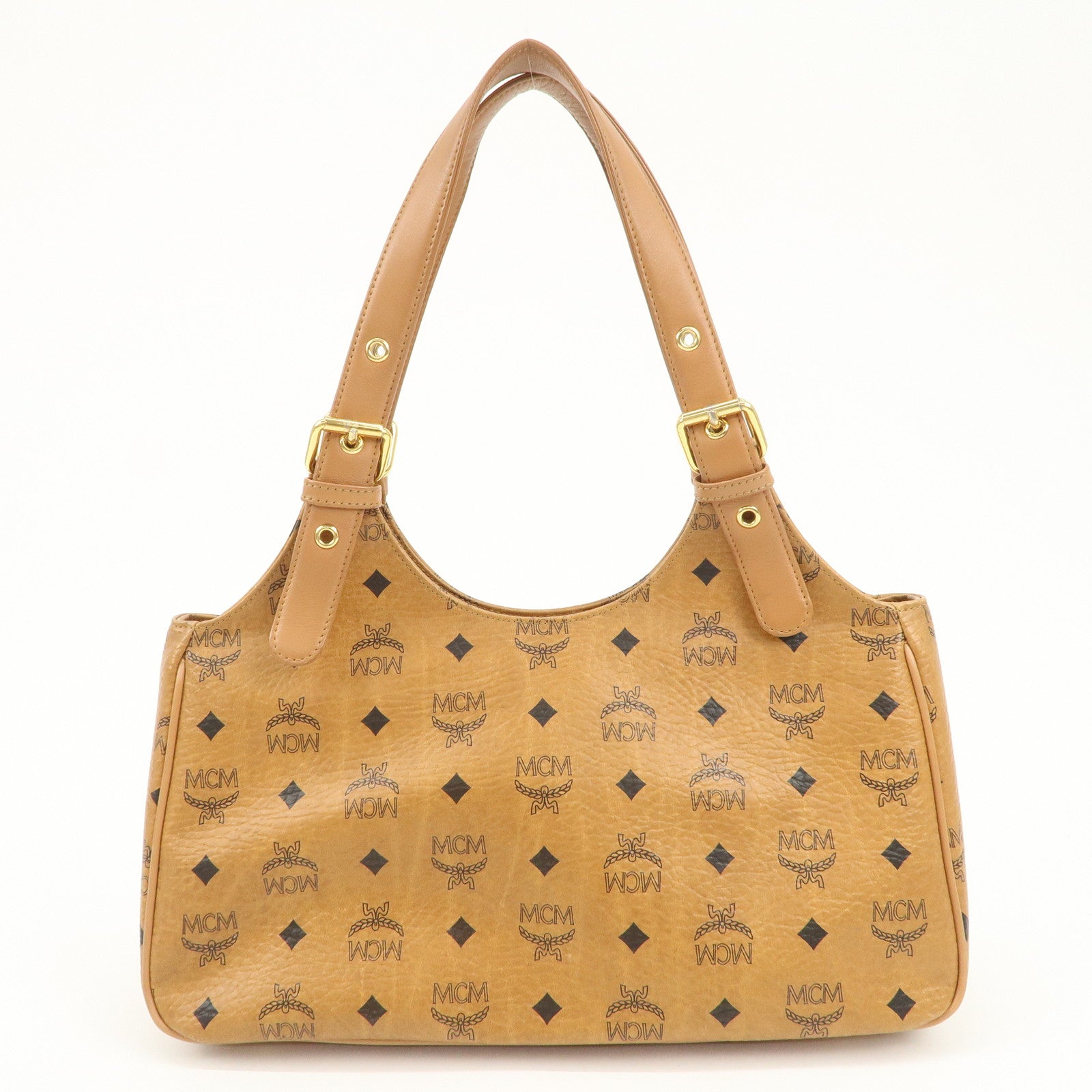 MCM Visetos Leather Hand Bag Shoulder Bag Brown Camel Brown