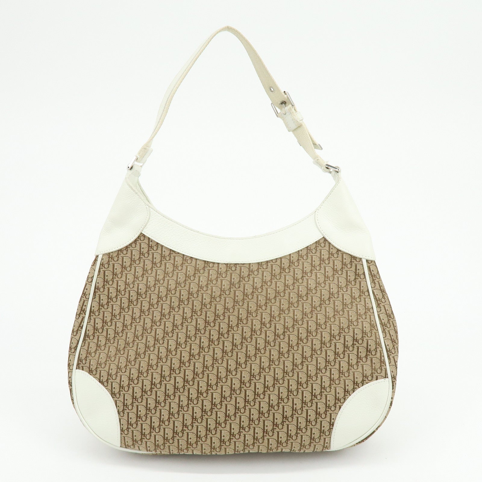 Christian Dior Trotter Jacguard Canvas Leather Shoulder Bag Brown