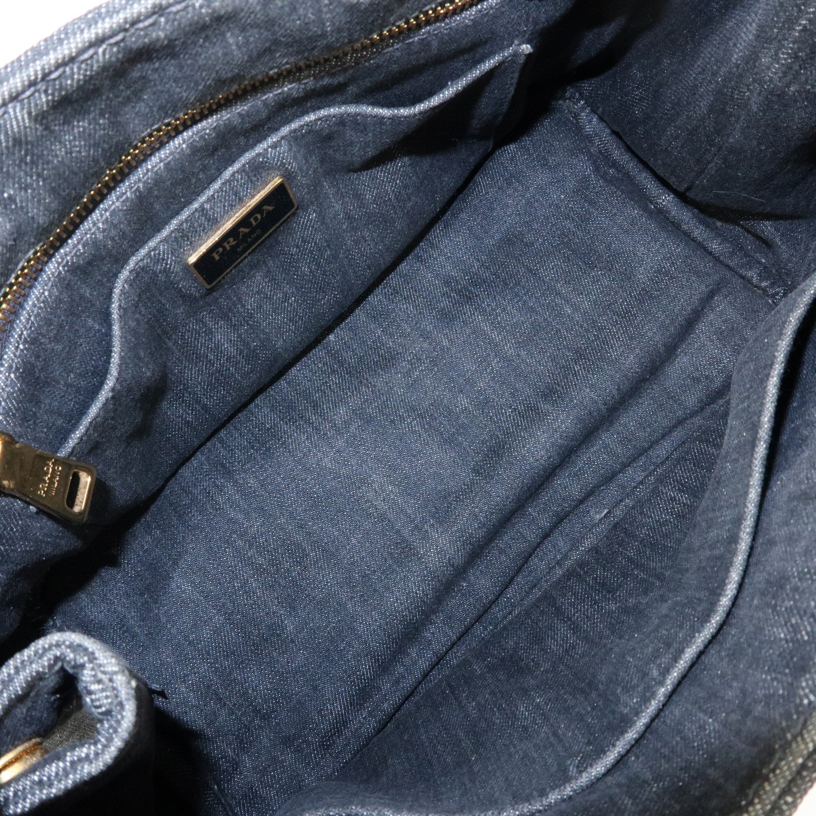 PRADA Triangle Logo Canapa Mini Denim 2Way Hand Bag Black 1BG439
