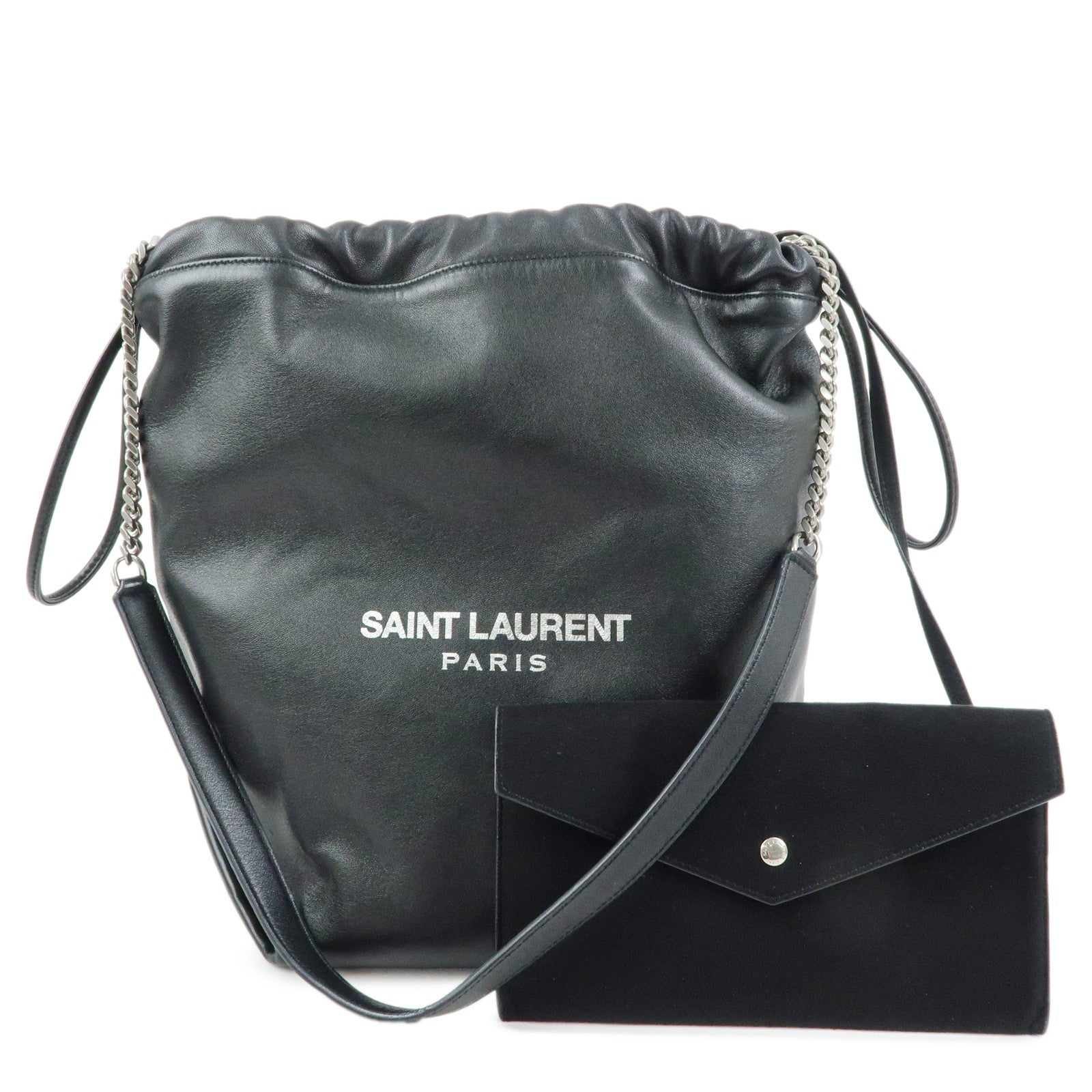 SAINT LAURENT PARIS Teddy Leather Chain Shoulder Bag Black 538447
