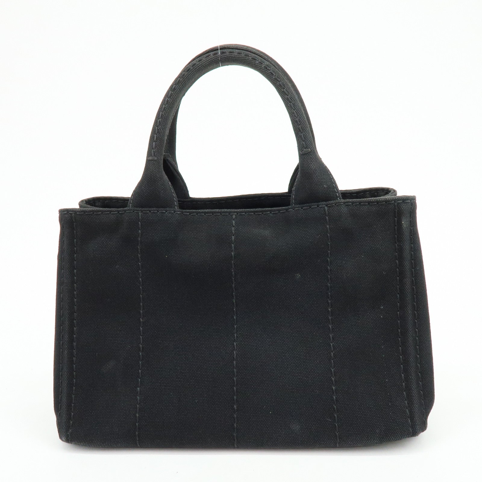 PRADA Triangle Logo Canapa Mini Canvas 2Way Hand Bag Black 1BG439