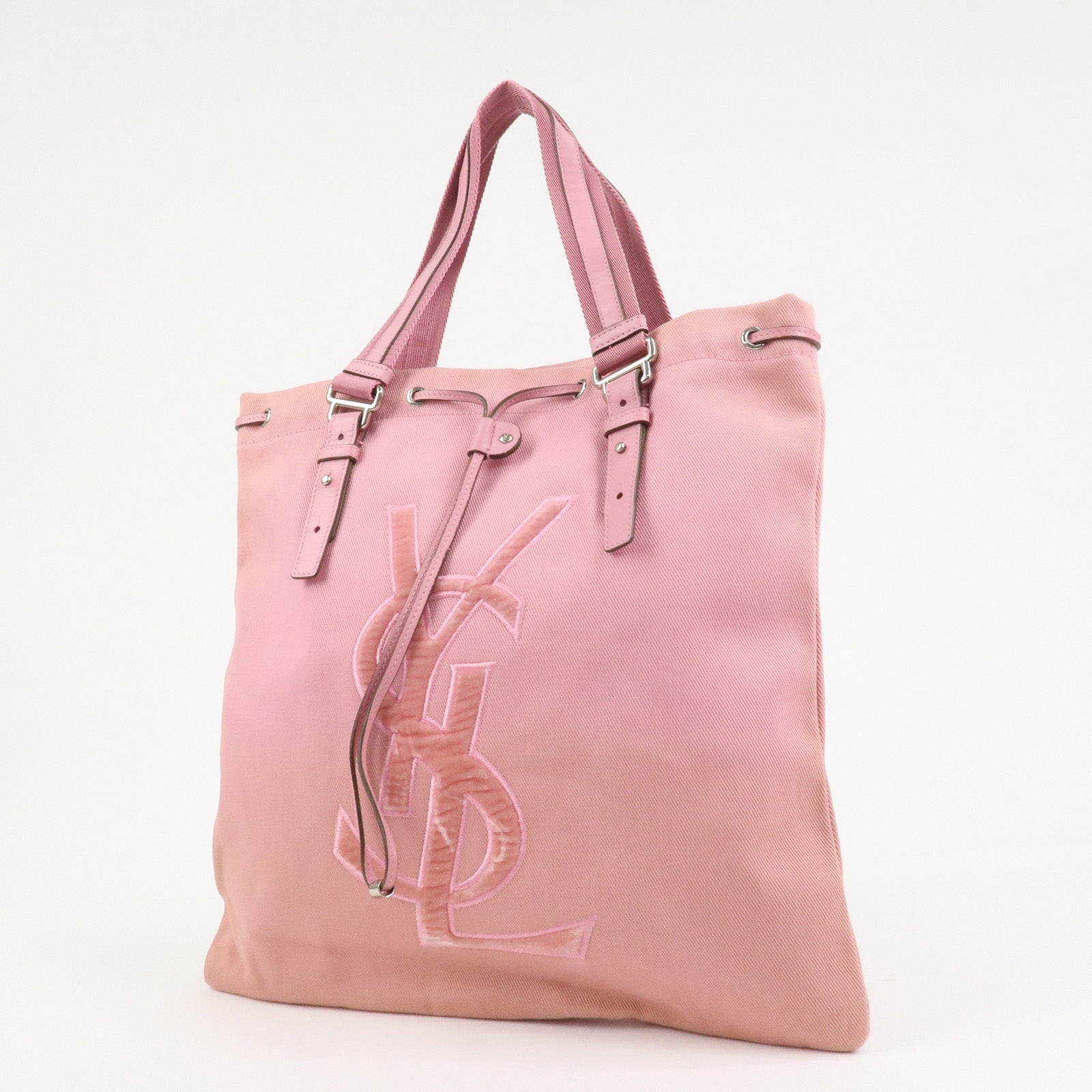 SAINT LAURENT Canvas Leather Kahara Tote Shoulder Bag Pink 121631