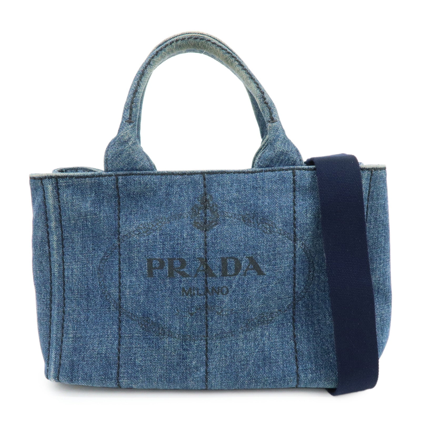 PRADA Triangle Logo Canapa Mini Canvas Denim 2Way Hand Bag 1BG439