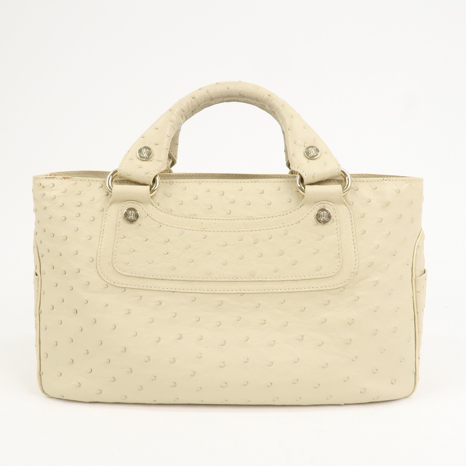 CELINE Ostrich Leather Boogie Bag Hand Bag Tote Bag Ivory