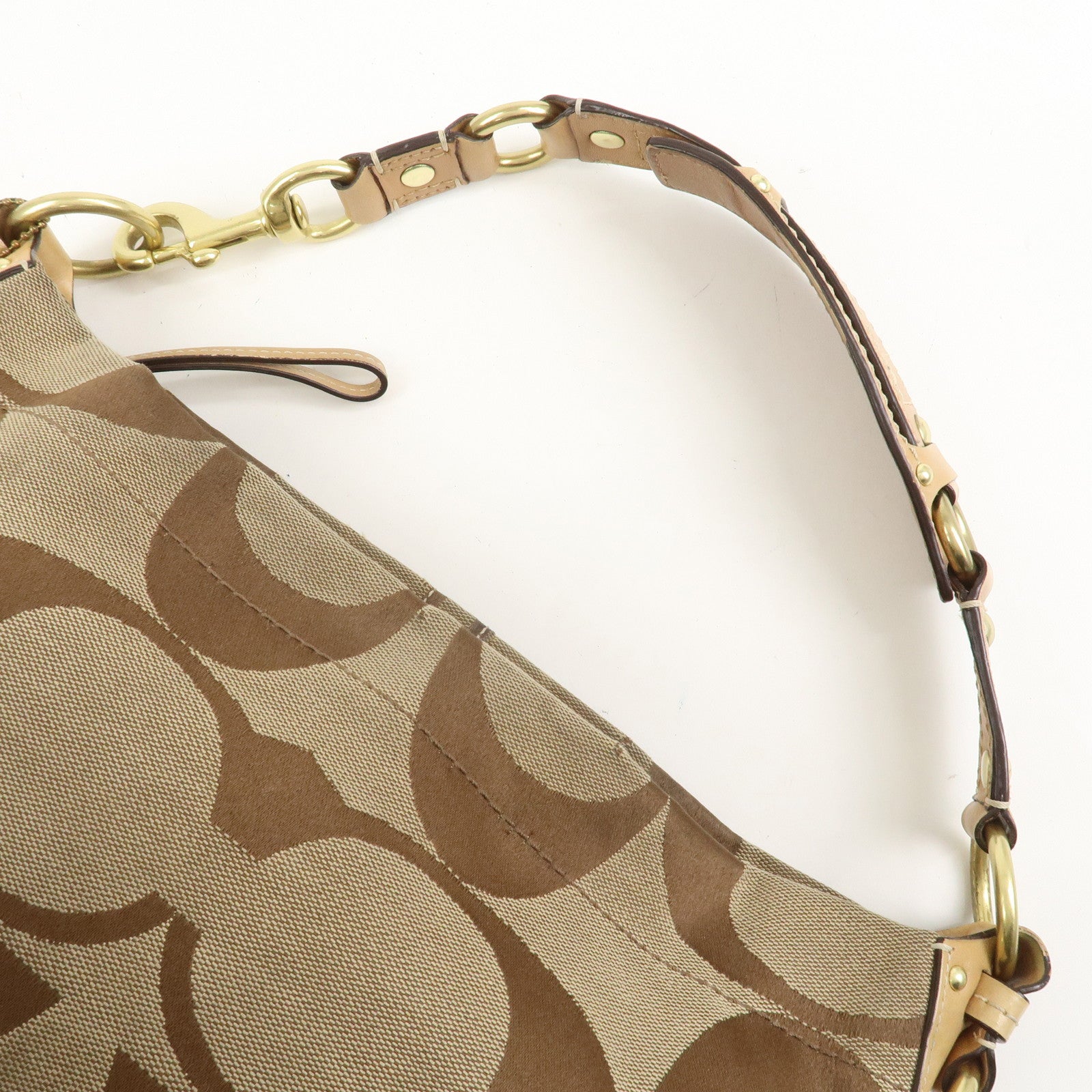 COACH Signature Canvas Leather Shoulder Hand Bag Beige