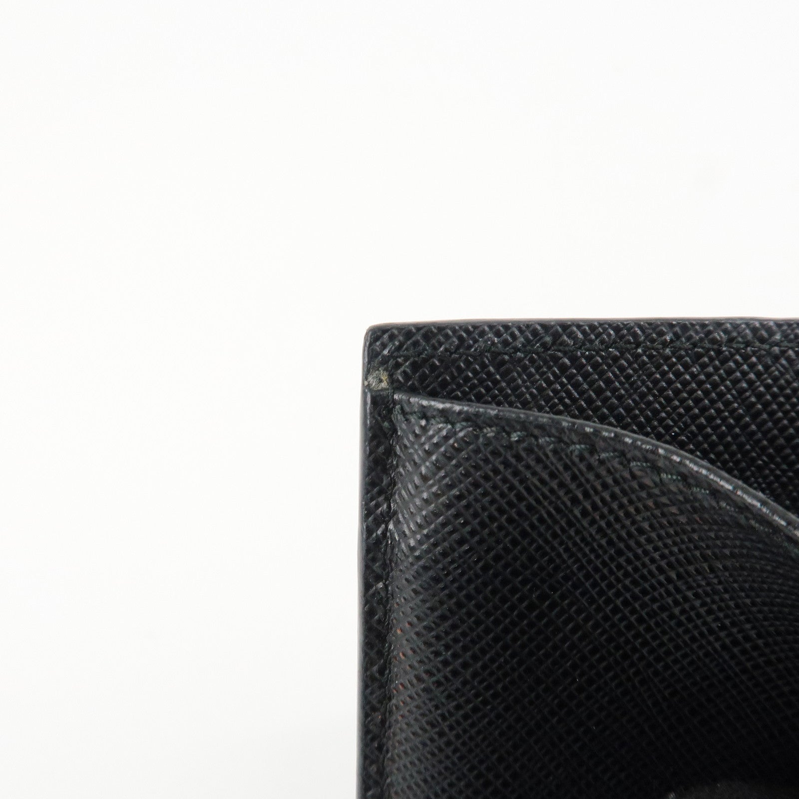 PRADA Saffiano Leather Tri-fold Wallet Black Gold Hardware 1MH021 Used