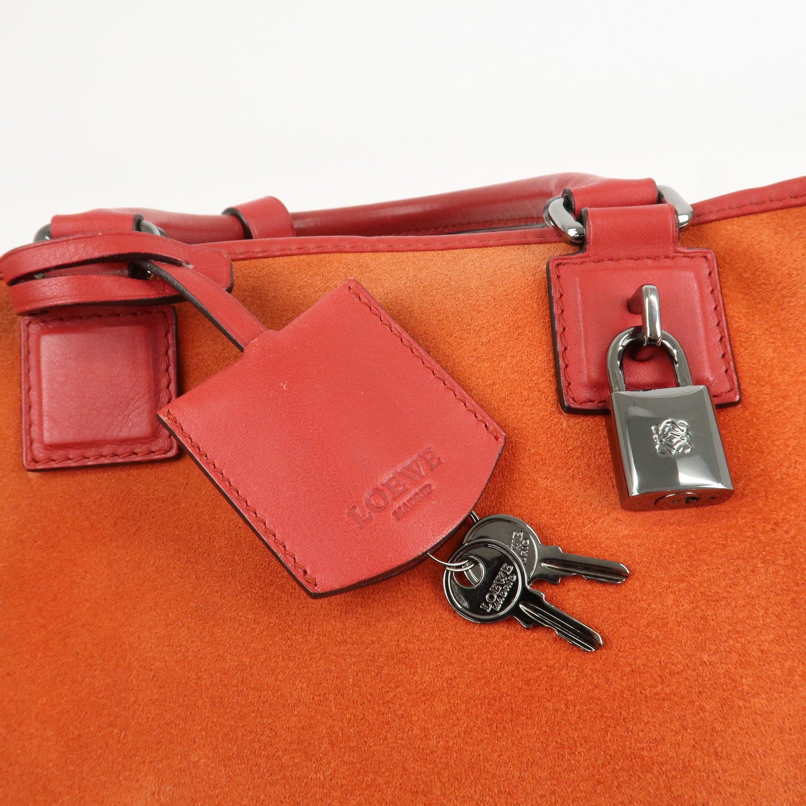 LOEWE Anagram Leather Suede Amazona 28 Hand Bag Orange Red