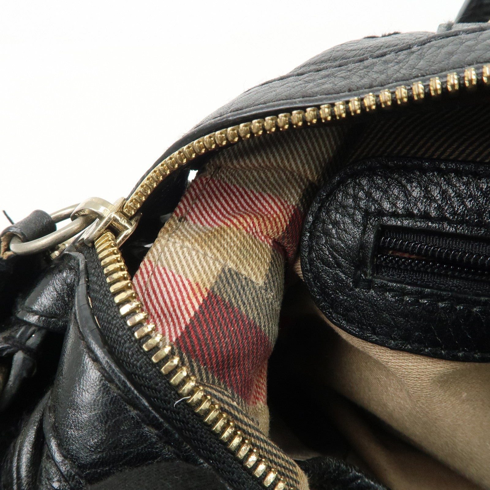 BURBERRY Leather Boston Bag Hand Bag Black Silver HDW