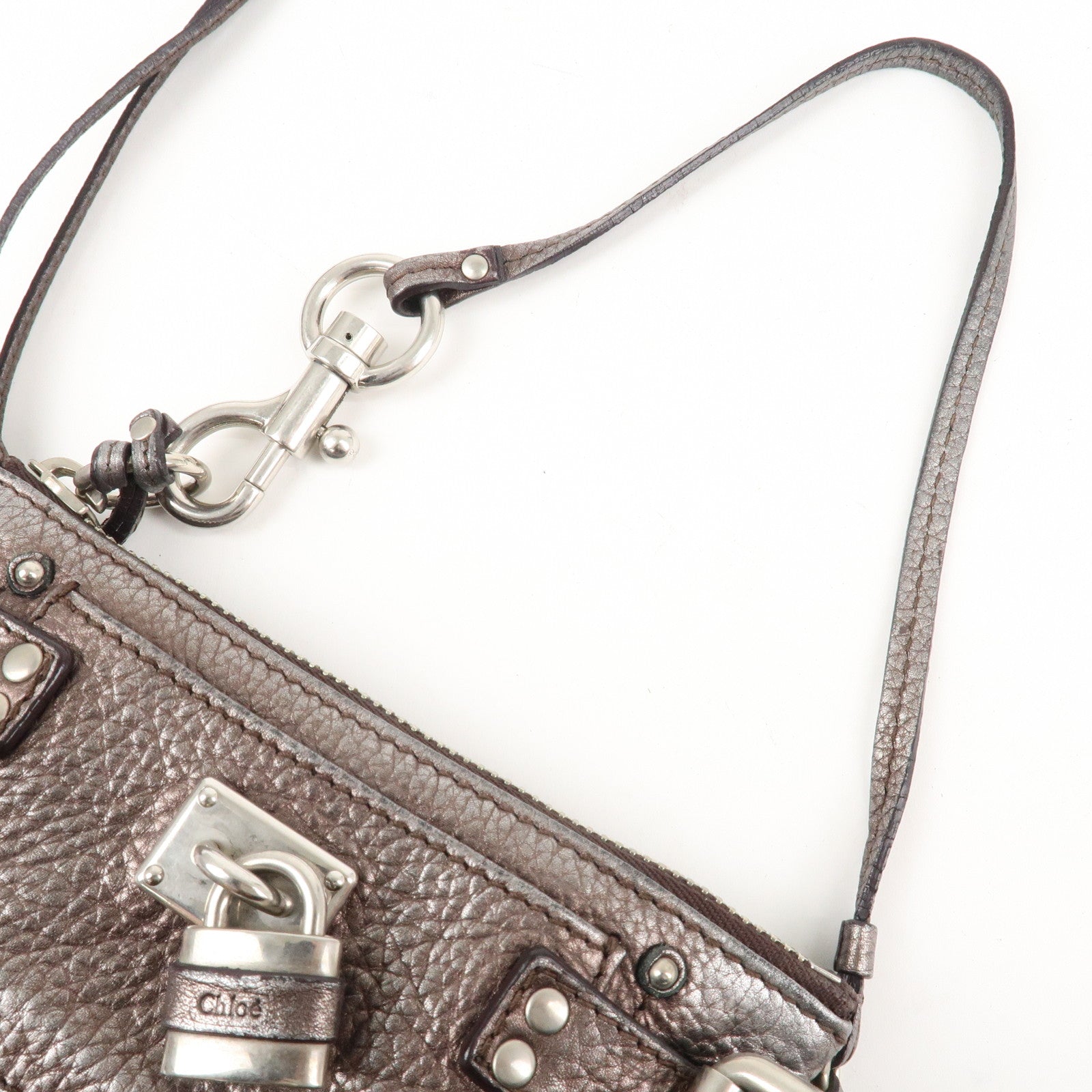 Chloe Paddington Leather Mini Bag Pouch Metallic Silver Used