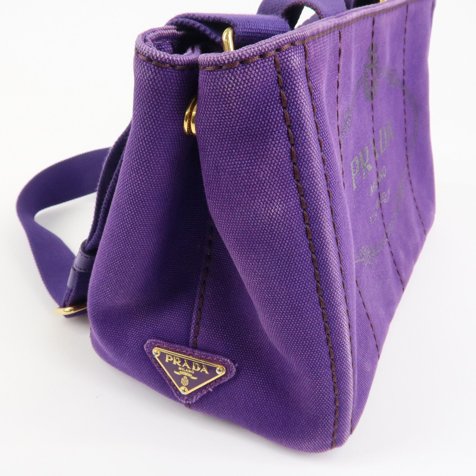 PRADA Logo Canapa Mini Canvas 2Way Tote Shoulder Bag Purple BN2439 Used