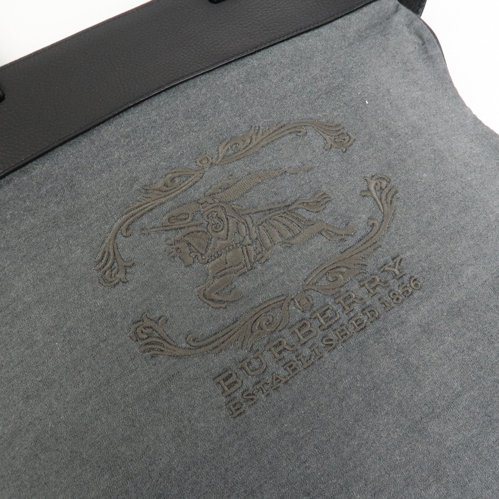 BURBERRY Logo Leather Canvas Tote Bag Black Grey