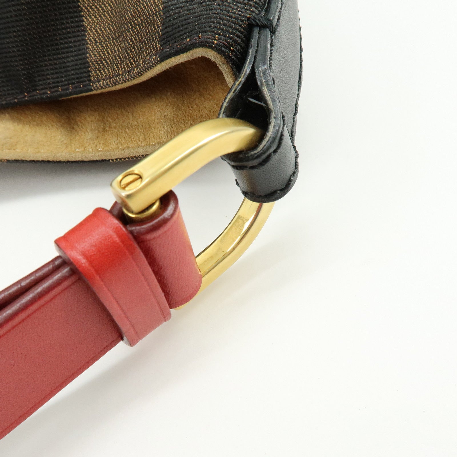 FENDI Pequin Canvas Leather Shoulder Bag Hand Bag Brown Red 8BR653