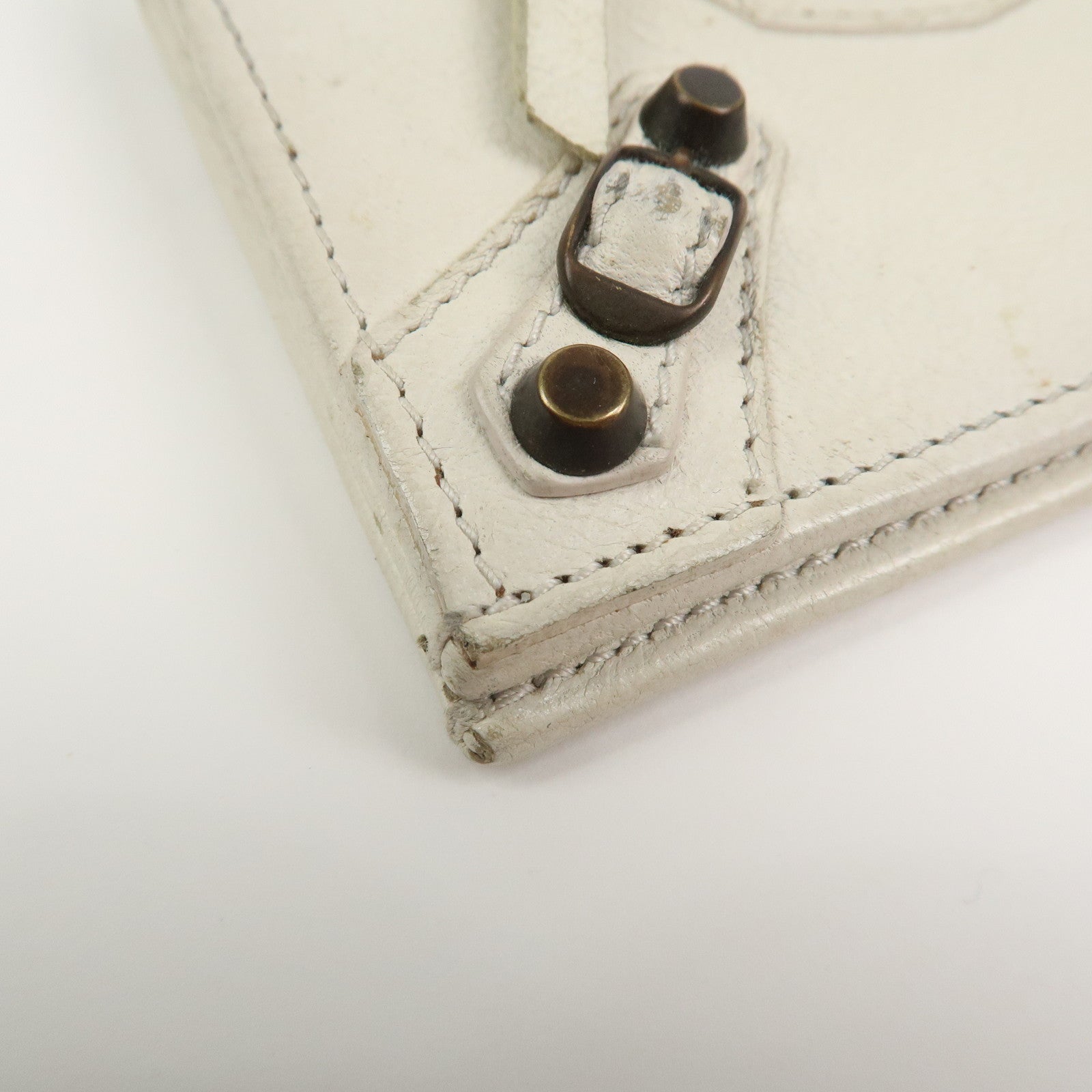 BALENCIAGA Logo Leather Card Case Card Holder Ivory 253050