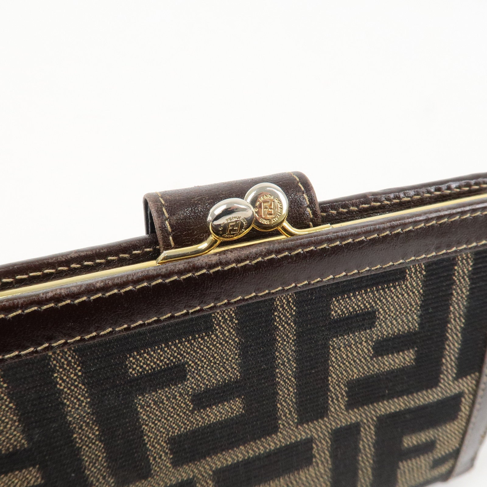FENDI Zucca Canvas Leather Bi-Fold Wallet Brown Black Used