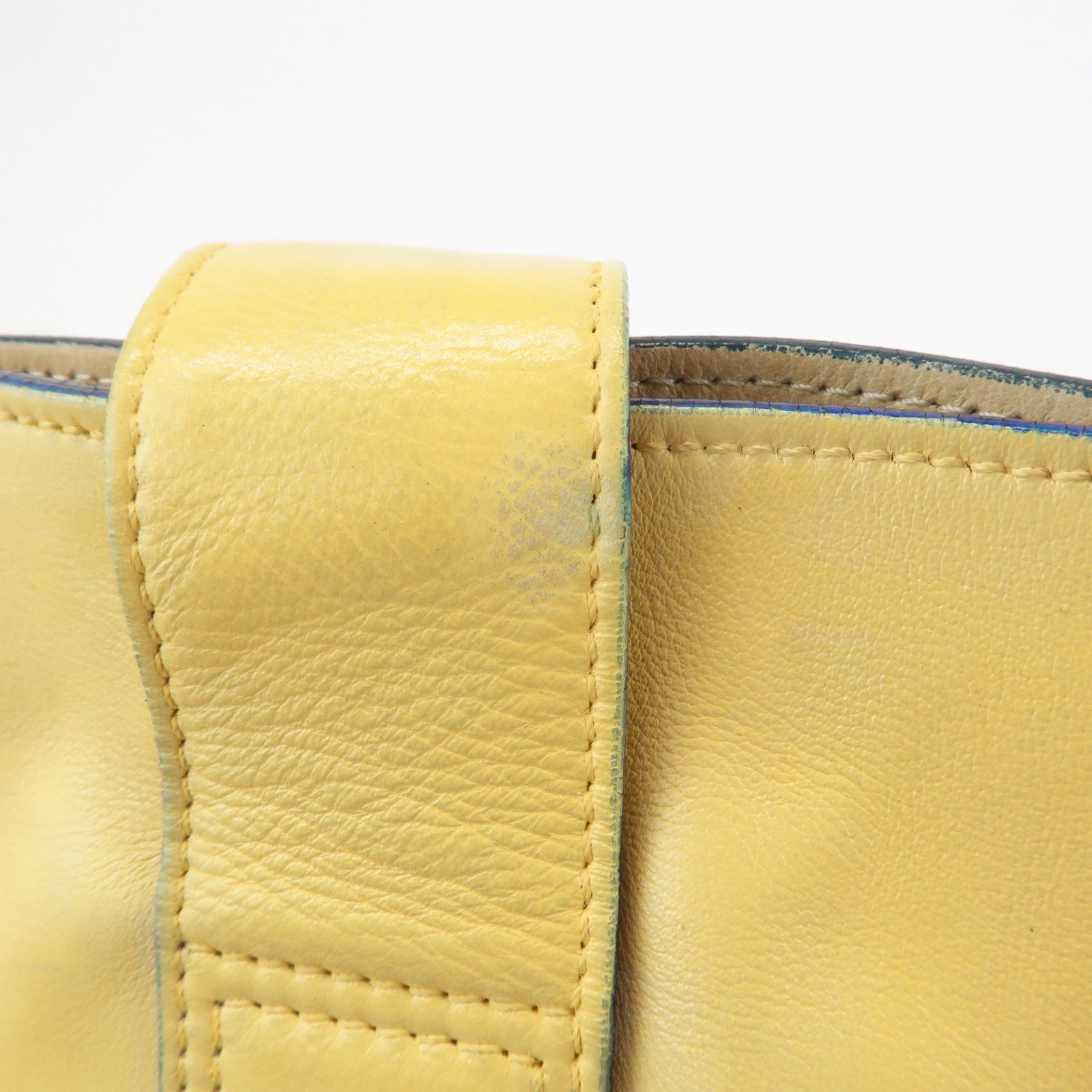 CHANEL COCO Mark Lamb Skin 2Way Bag Tote Bag Yellow Used