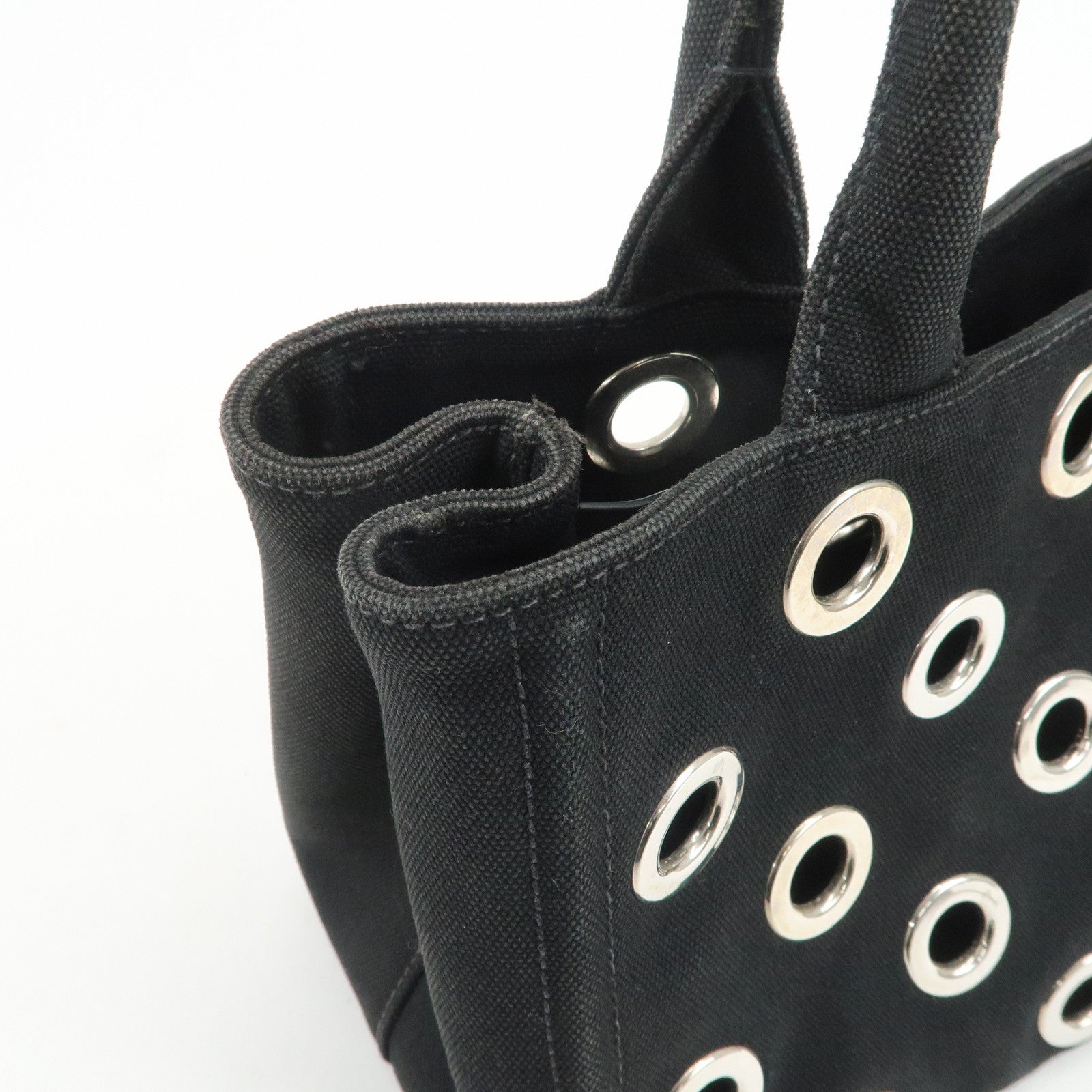 PRADA Canapa Mini Canvas Grommet 2Way Bag Hand Shoulder Bag Black