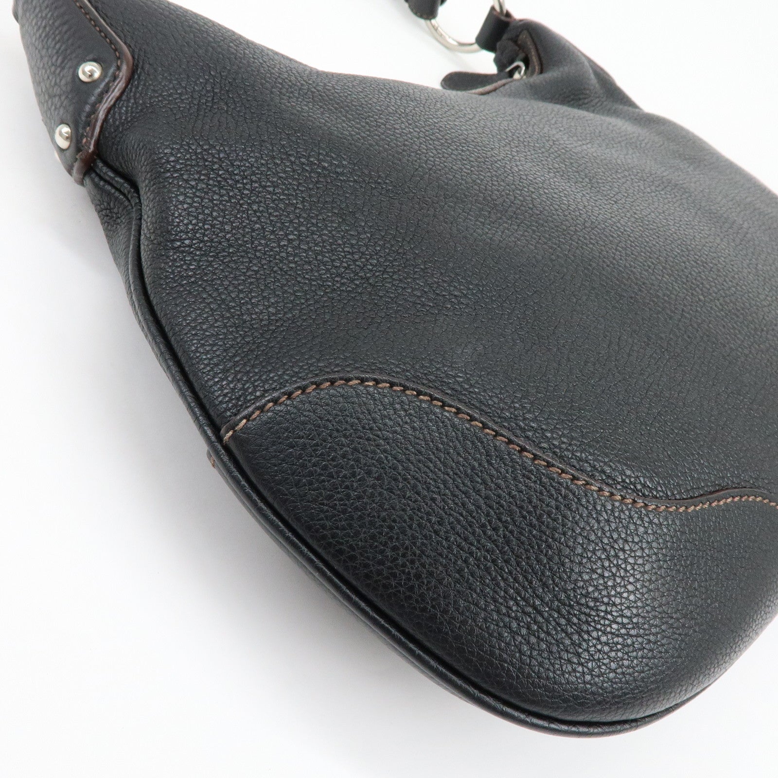 PRADA Logo Vitello Daino Leather Shoulder Bag Hand Bag Black BR3373