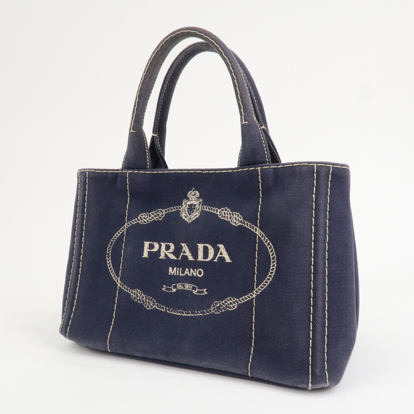 PRADA Canapa Mini Denim 2Way Hand Bag Tote Bag Navy 1BG439