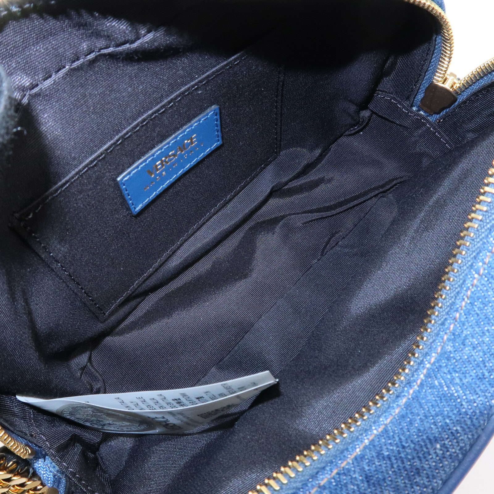 GIANNI VERSACE Denim Leather Chain Shoulder Bag Blue