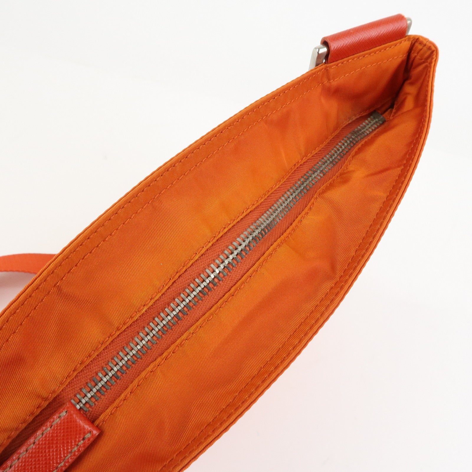 PRADA Triangle Logo Nylon Saffiano Leather Shoulder Bag Orange