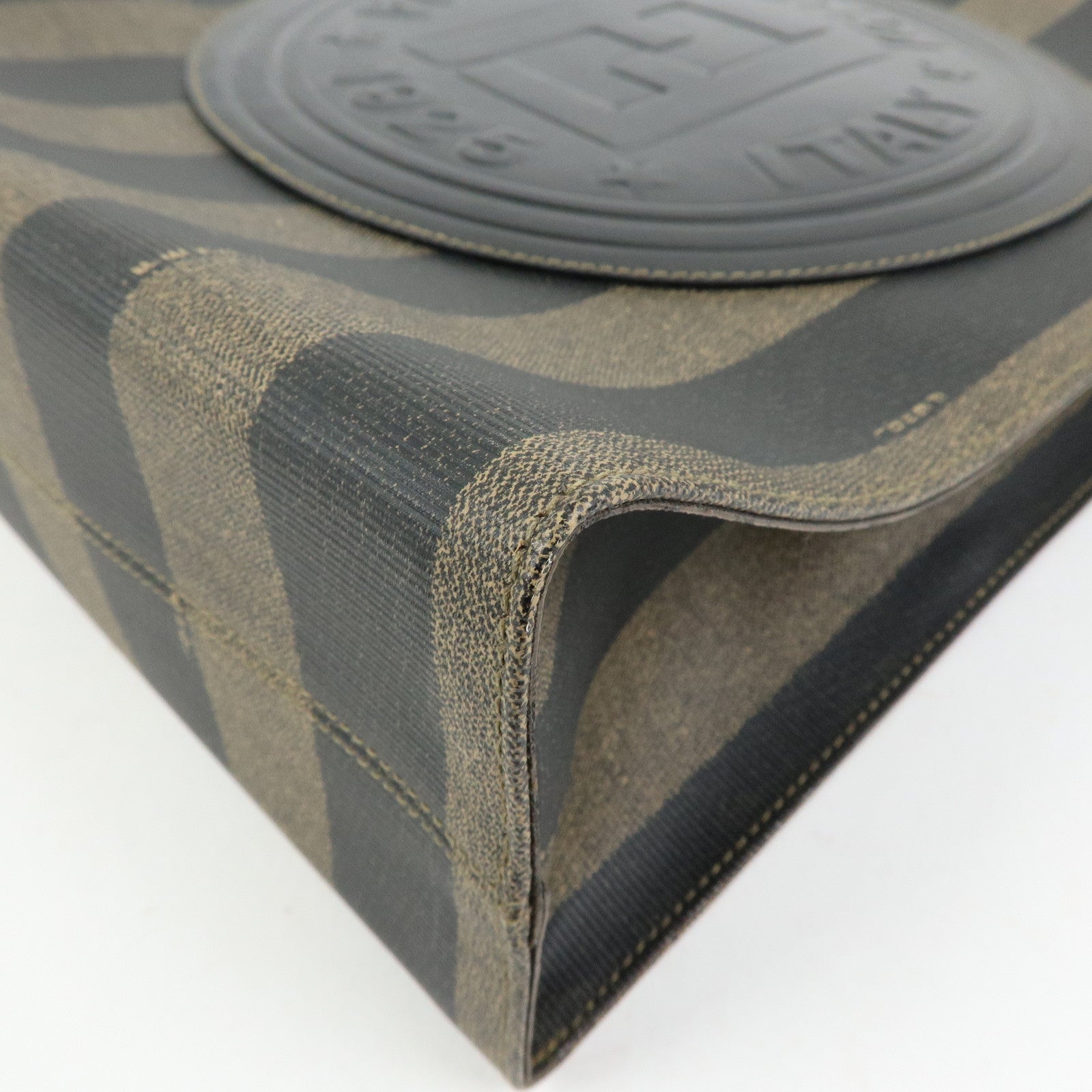 FENDI Pequin PVC Leather Tote Bag Shoulder Bag Black Brown 259980