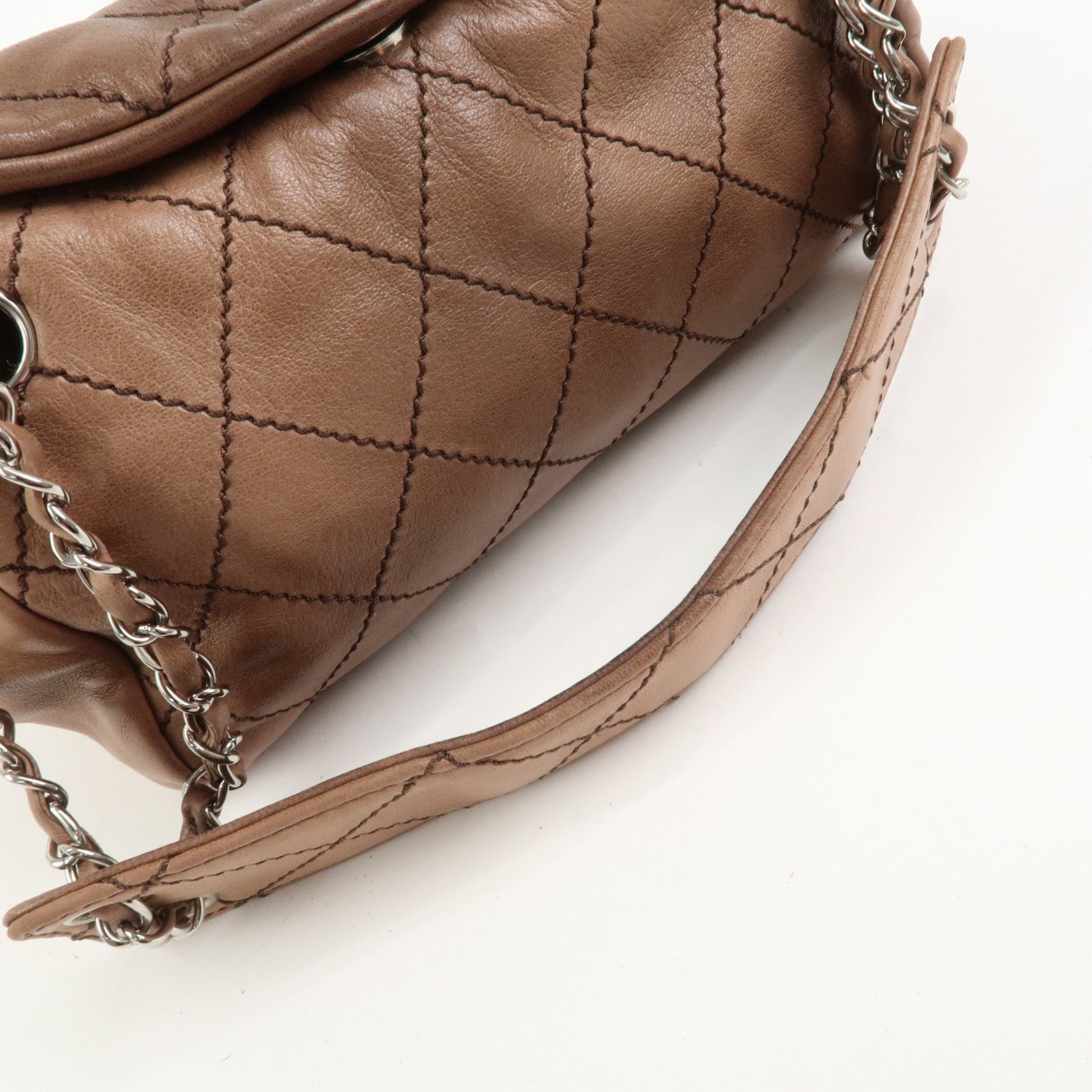 CHANEL Wild Stitch COCO Mark Lamb Skin Shoulder Bag Pink Beige
