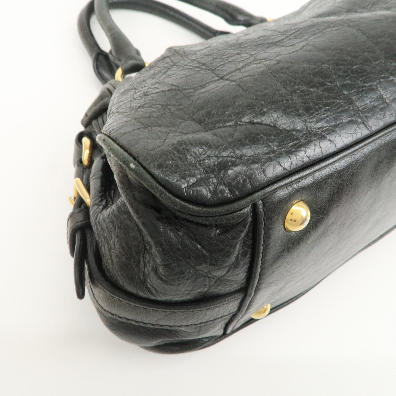 MIU MIU Logo Leather 2Way Bag Hand Bag Shoulder Bag Black