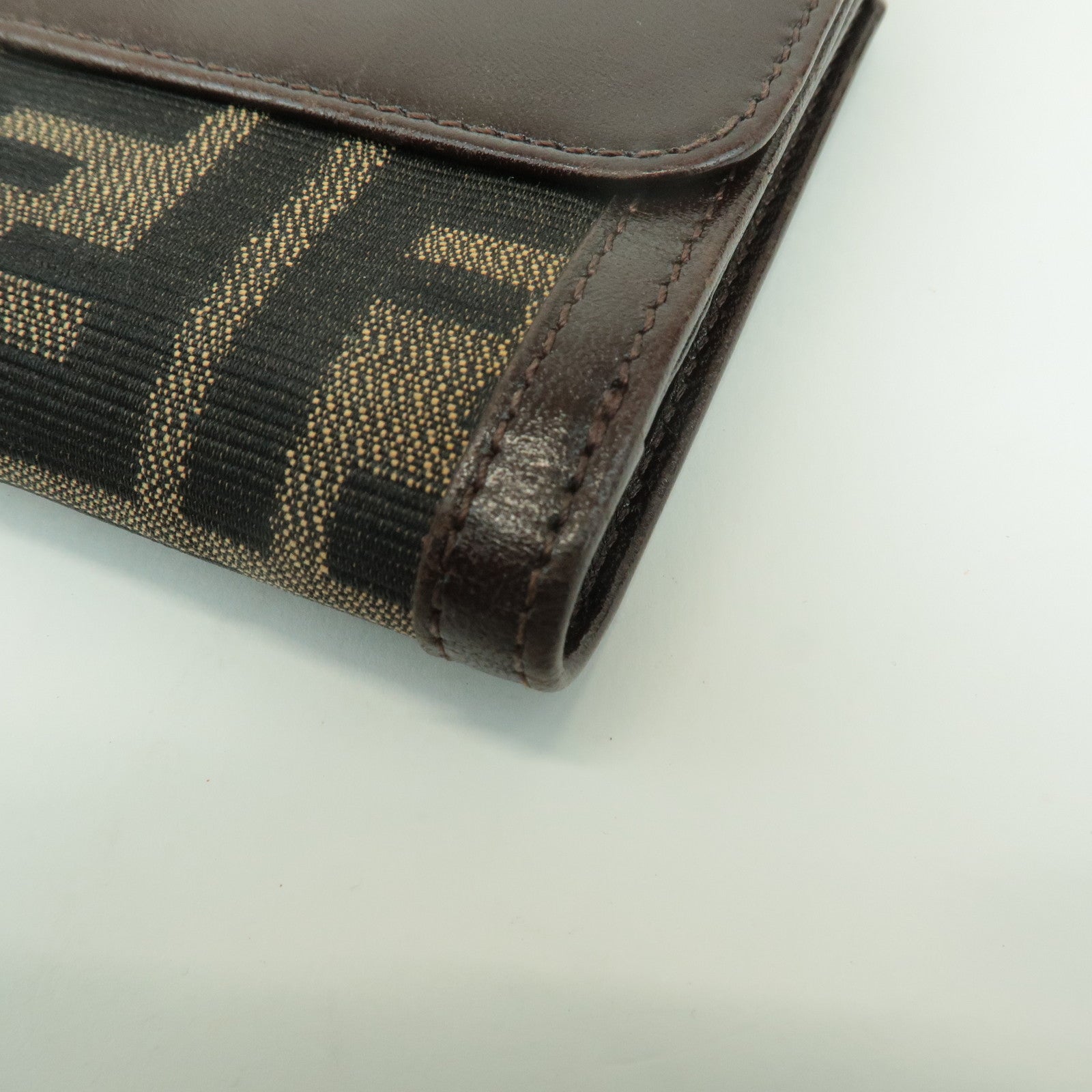 FENDI Zucca Leather Canvas Double Hook Bi-fold Wallet Brown 30795 Used