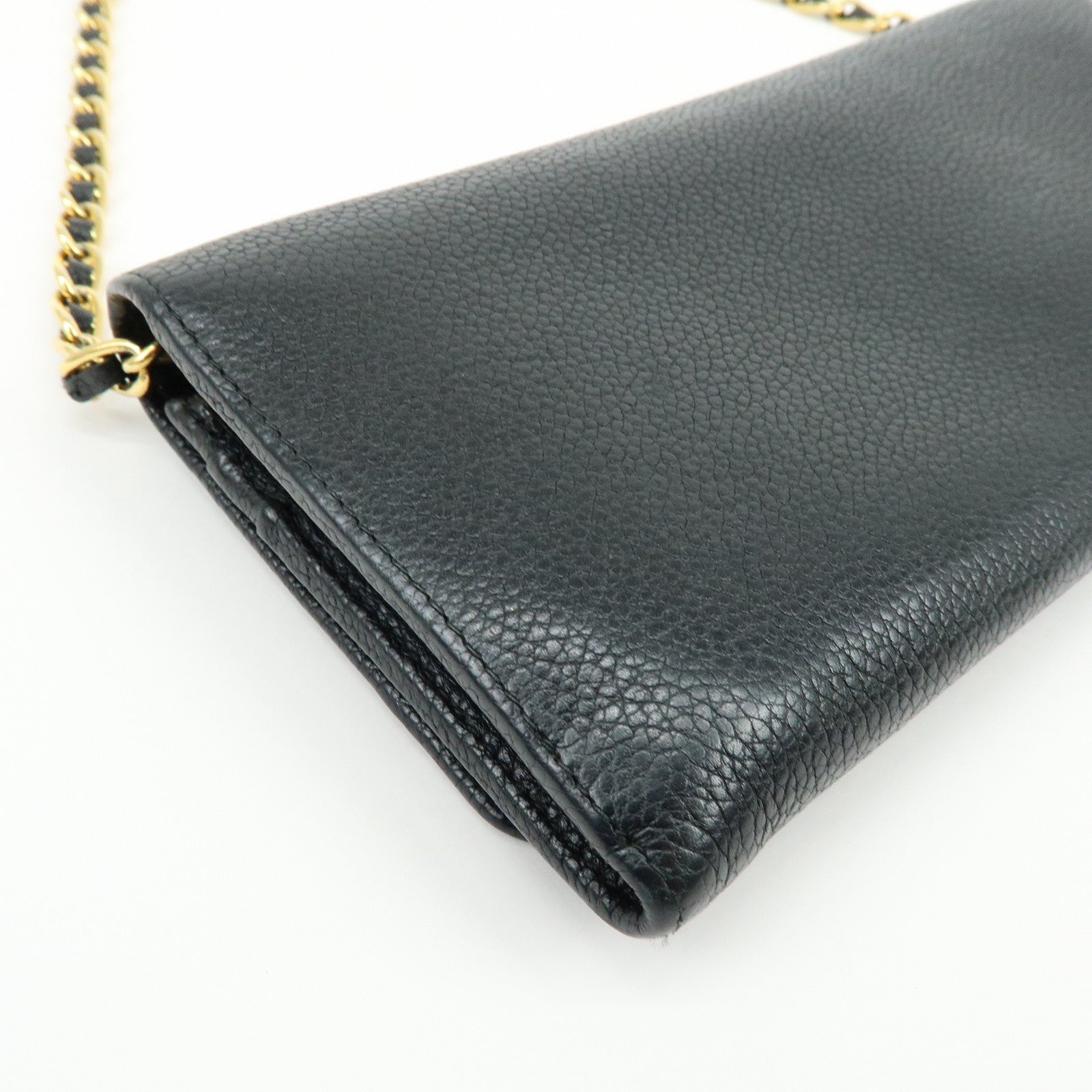 PRADA Saffiano Leather Chain Wallet Shoulder Bag Black 1M1290