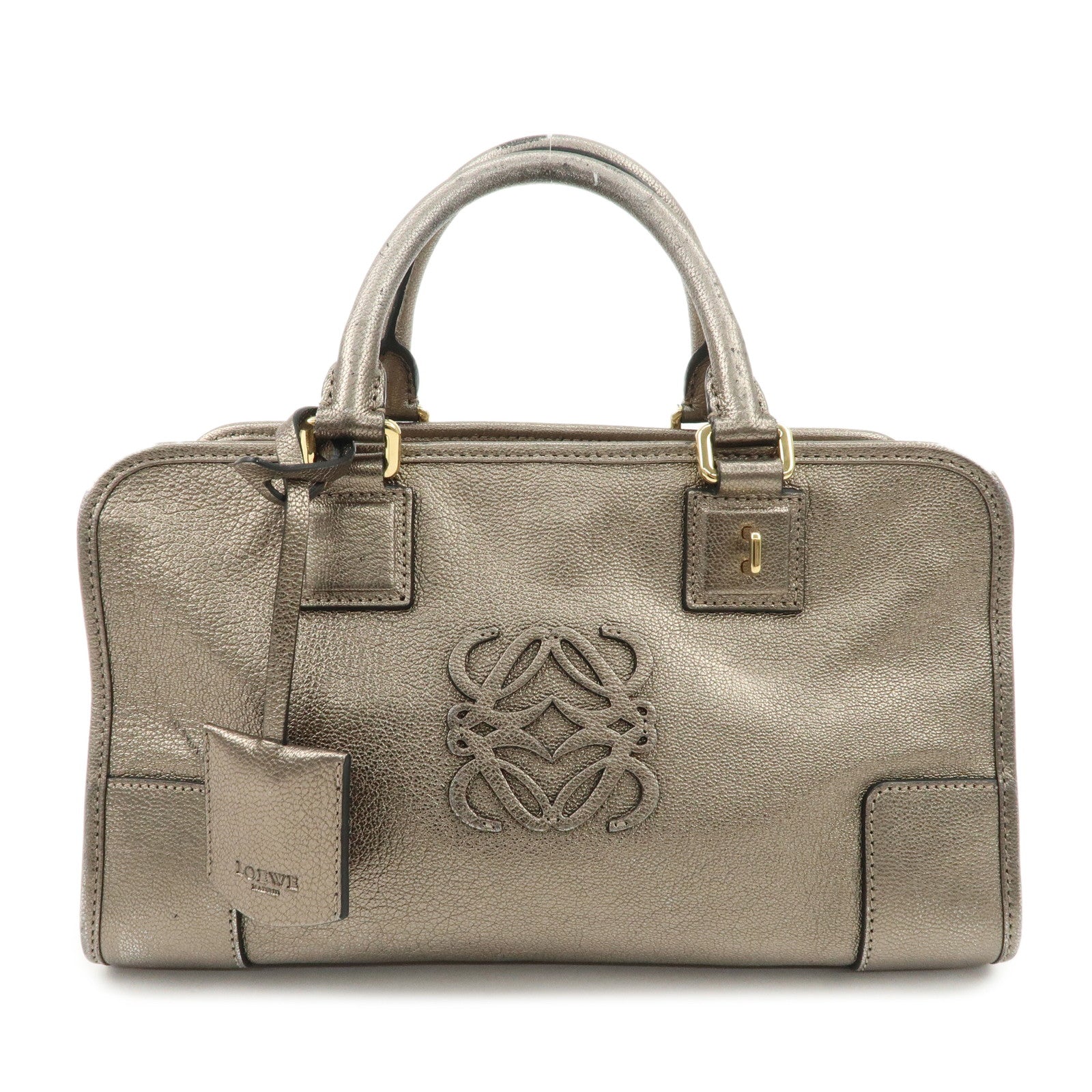 LOEWE Anagram Amazona 28 Leather Hand Bag Gold Used