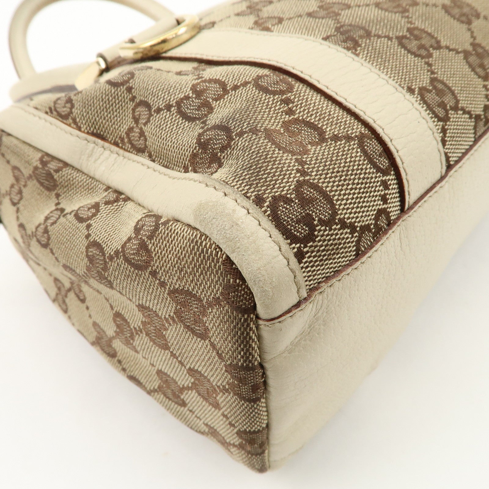 GUCCI Abbey GG Canvas Leather Boston Bag Beige Brown 130942