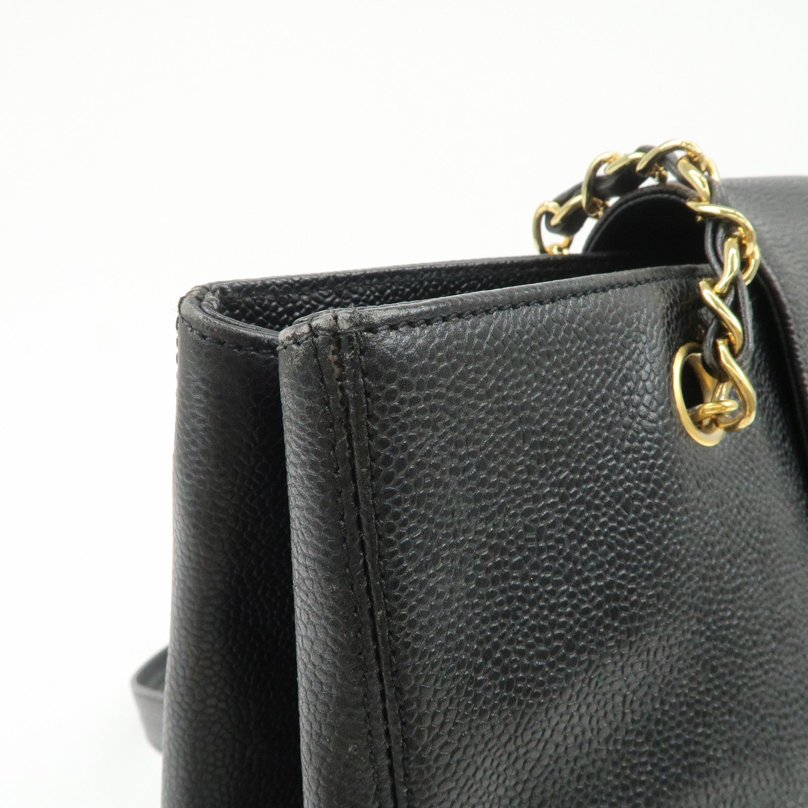 CHANEL Caviarskin Chain Tote Bag Shoulder Bag Black