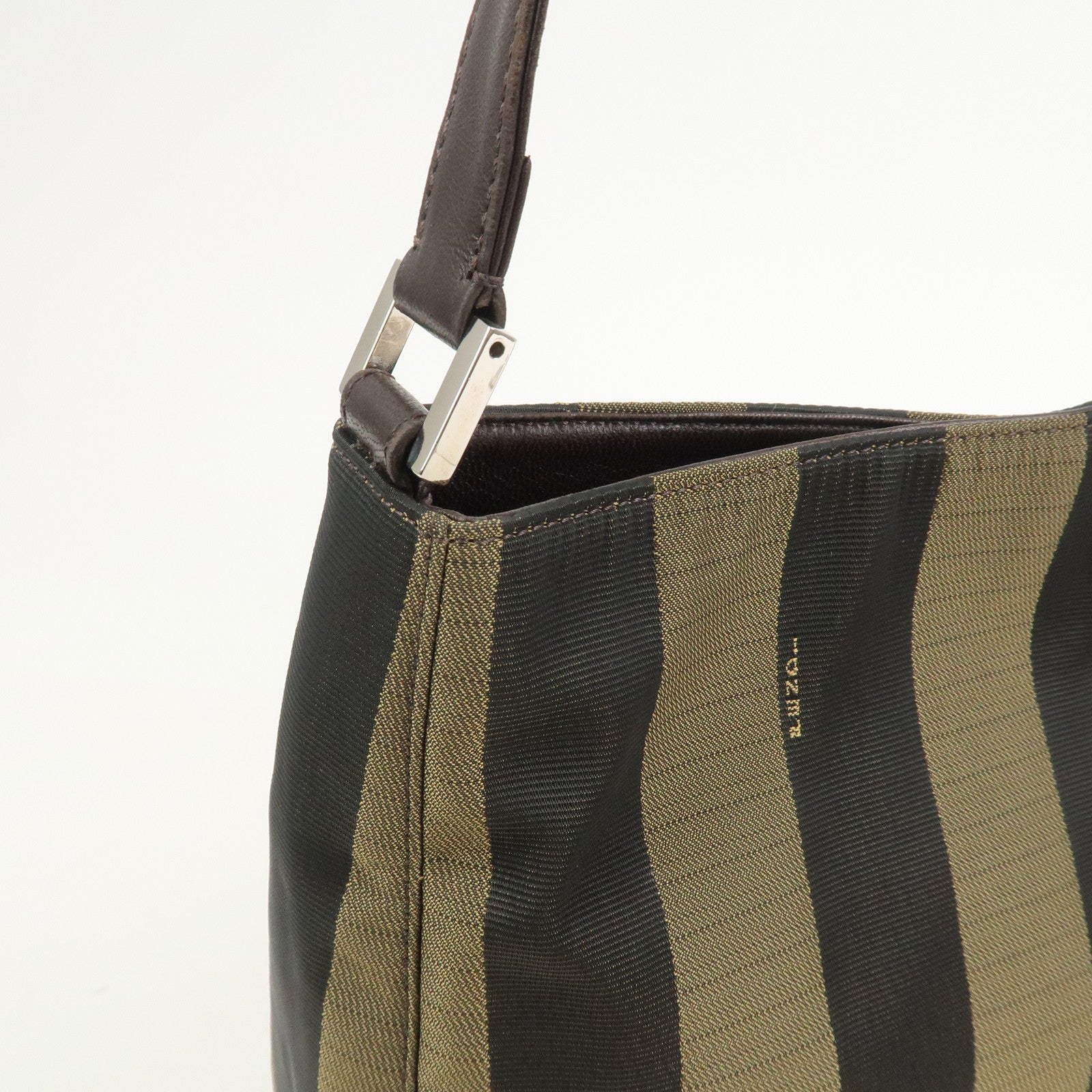FENDI Pequin Logo Canvas Leather Shoulder Bag Hand Bag Brown 26652